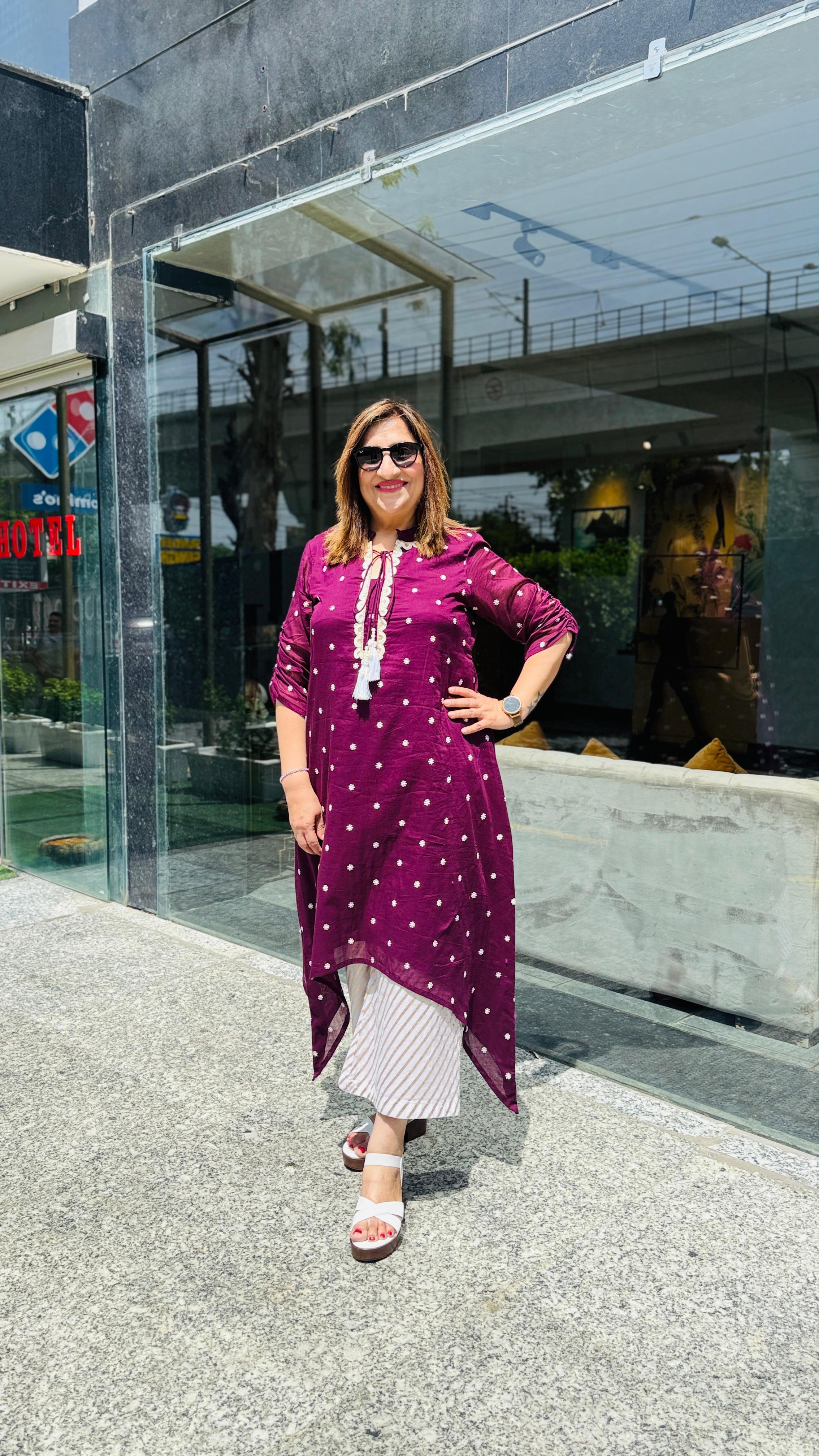 Wine Embroidered Kurti | Lakhina Couture