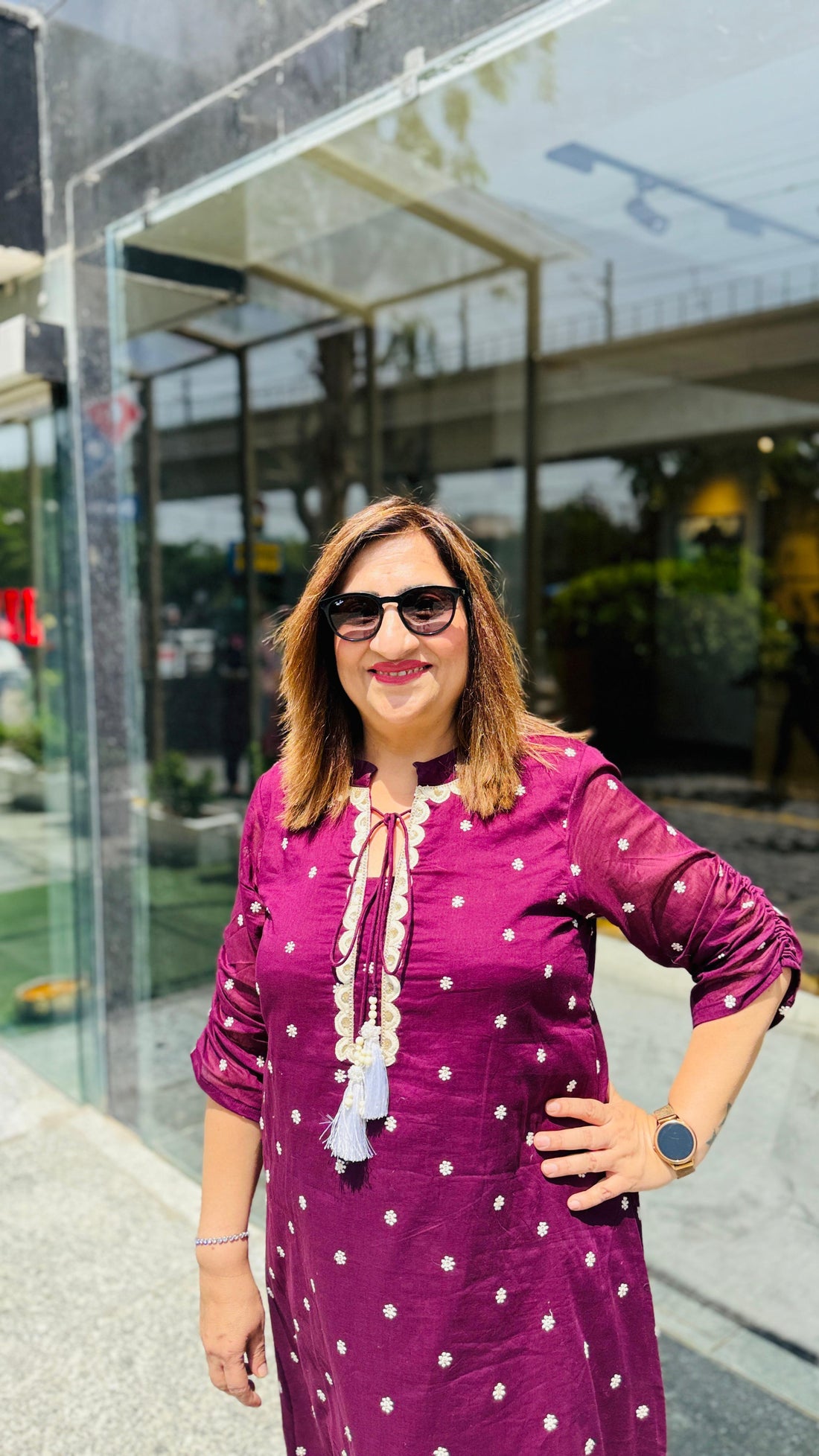 Wine Embroidered Kurti