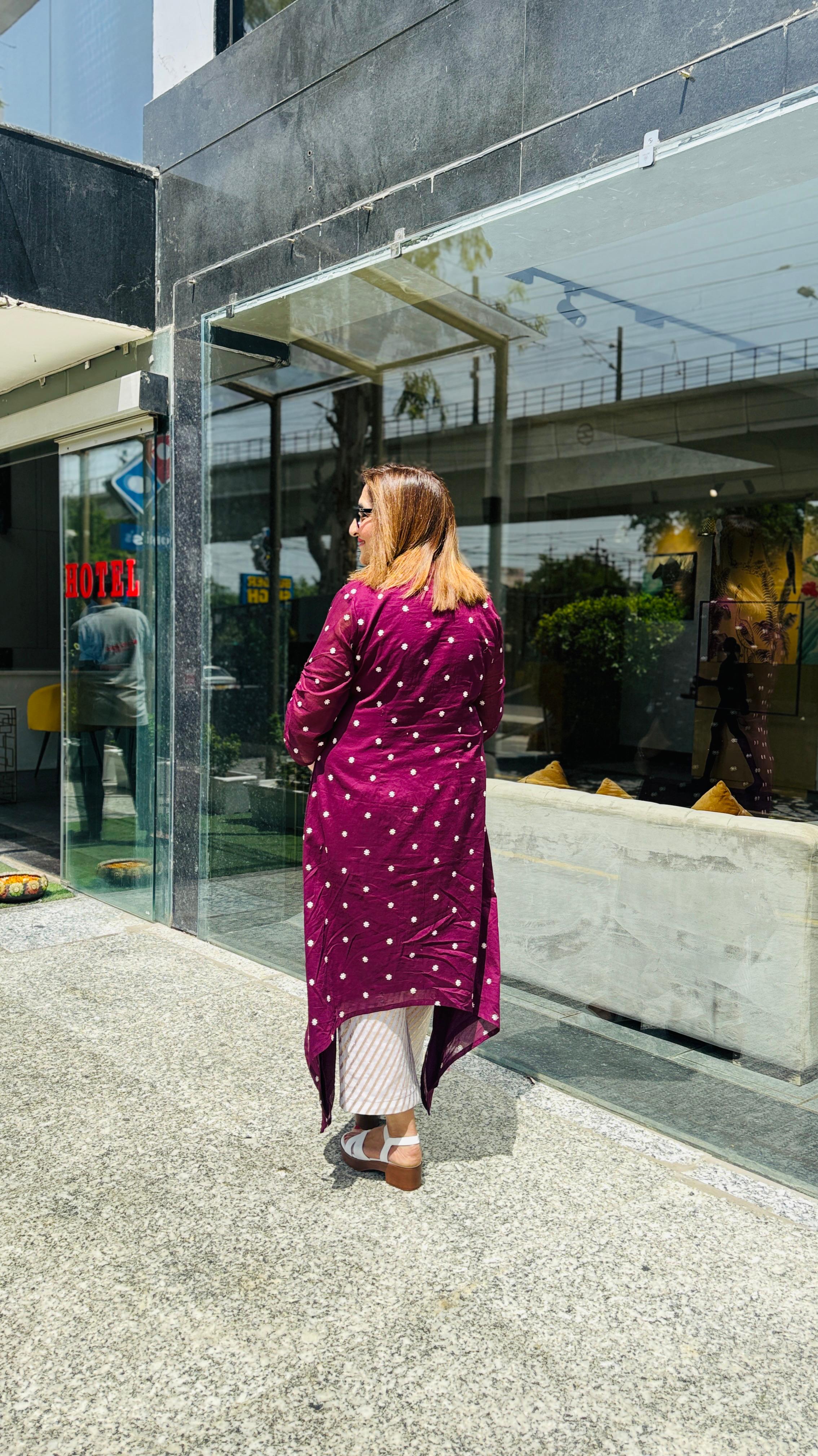 Wine Cotton Suit | Lakhina Couture - Look 3