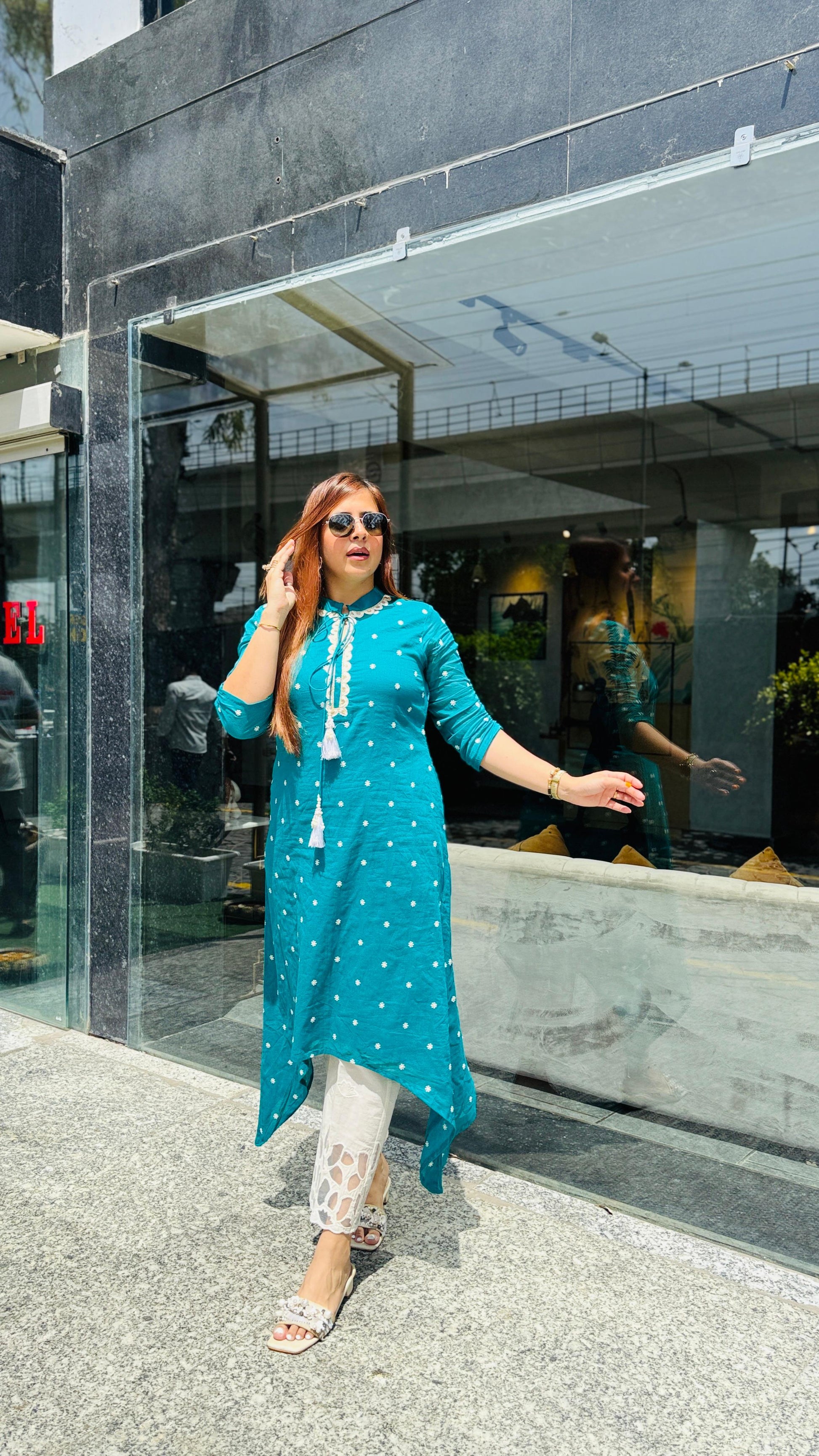 Teal Blue Embroidered Kurti | Lakhina Couture - Look 8