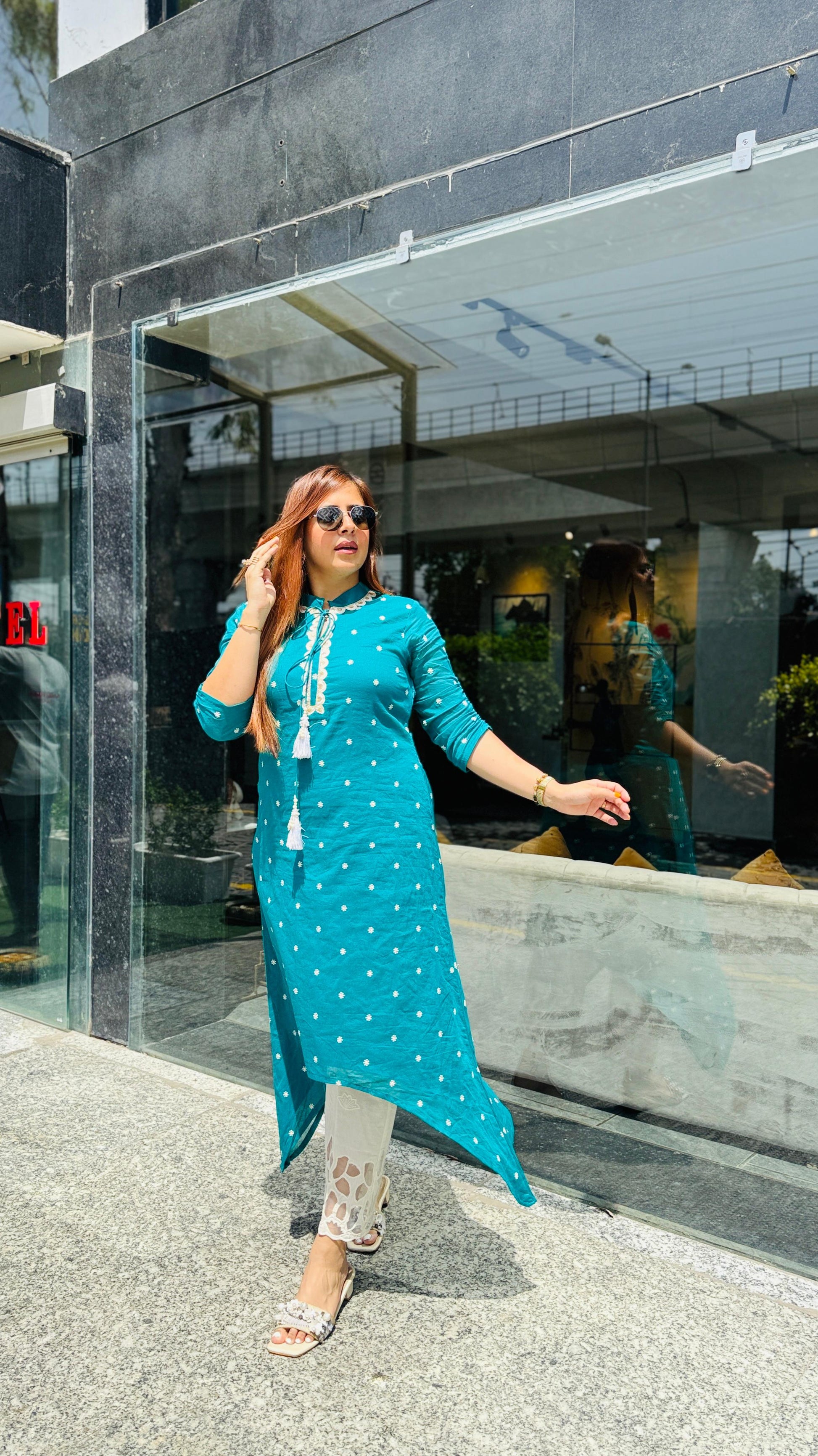Teal Blue Embroidered Kurti | Lakhina Couture - Look 7