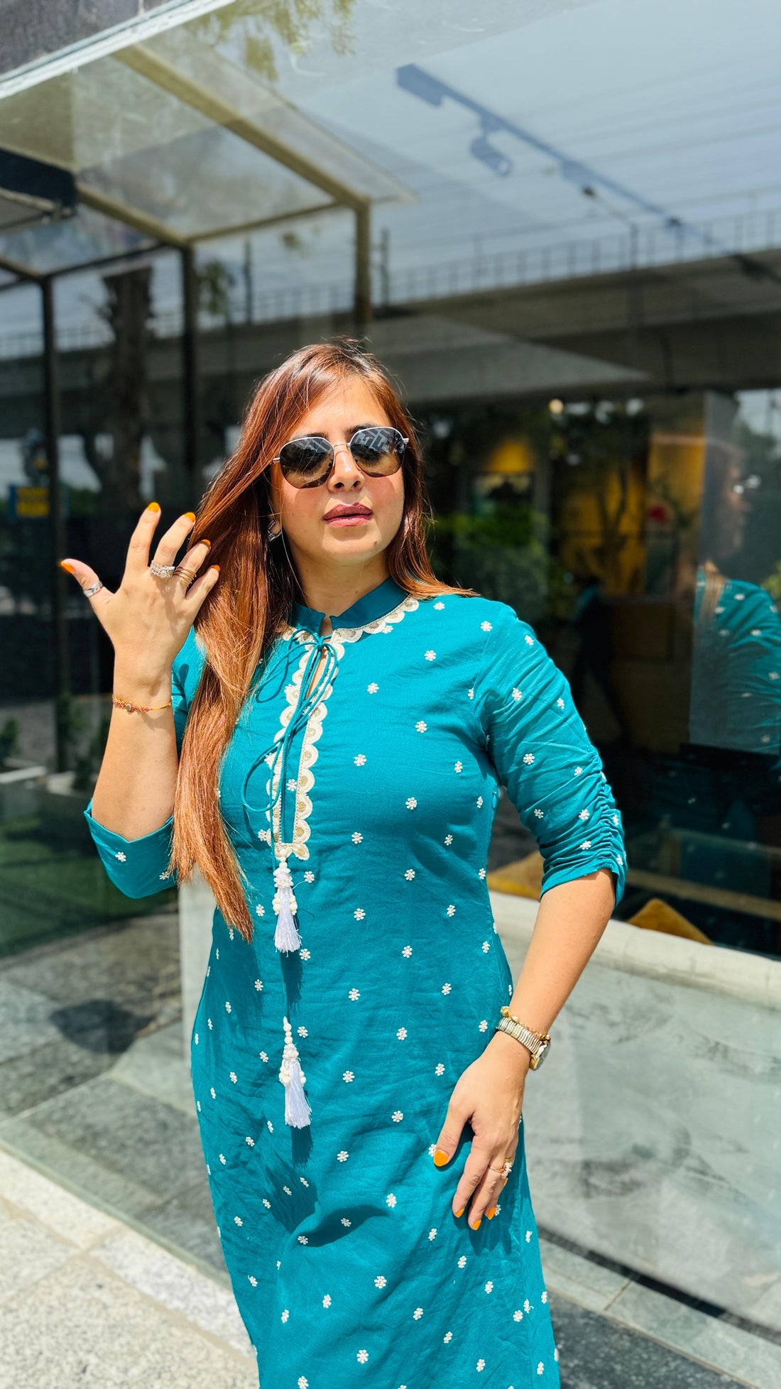 Teal Blue Embroidered Kurti
