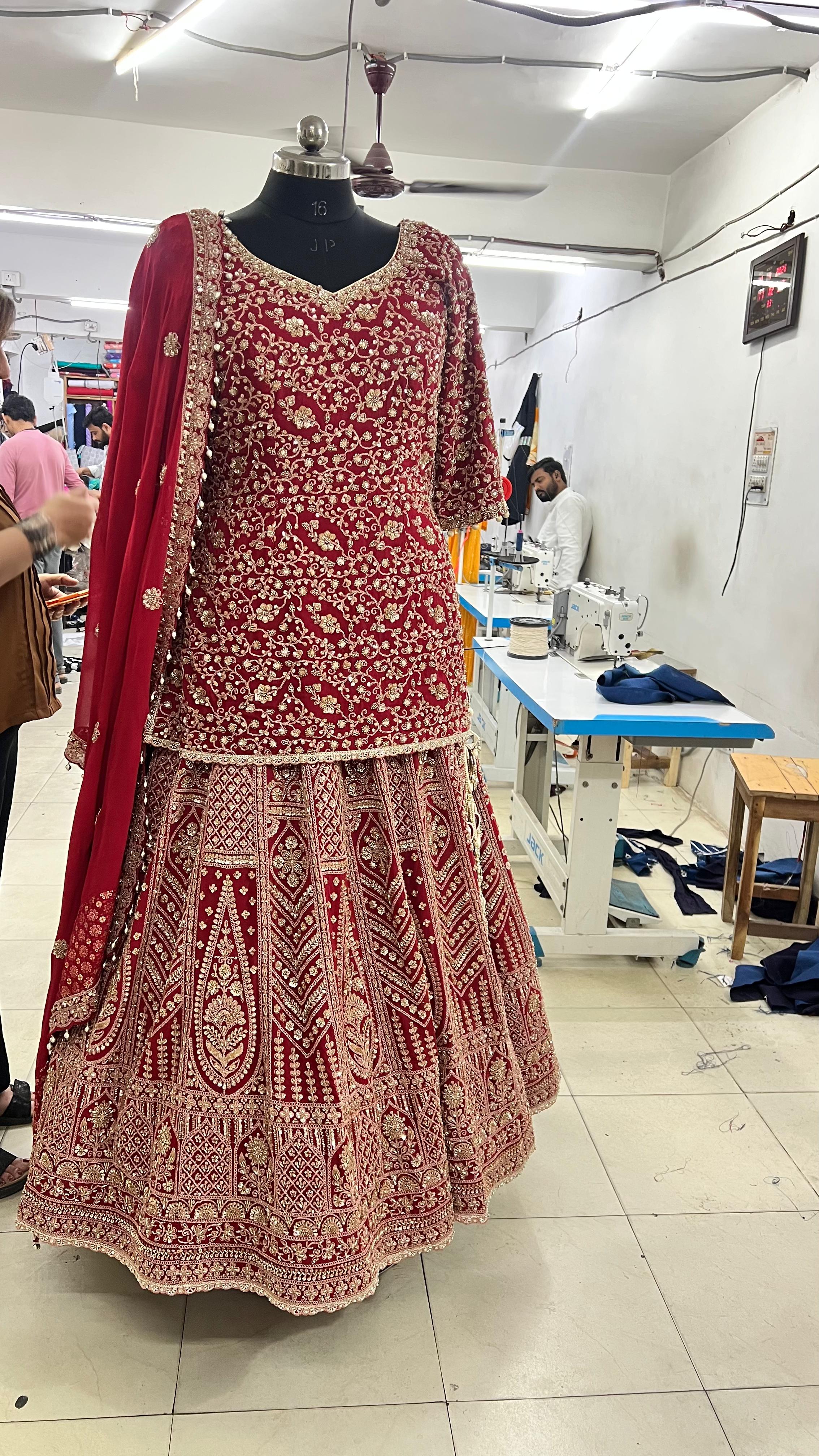 Bridal Red Chanderi Lehenga Set