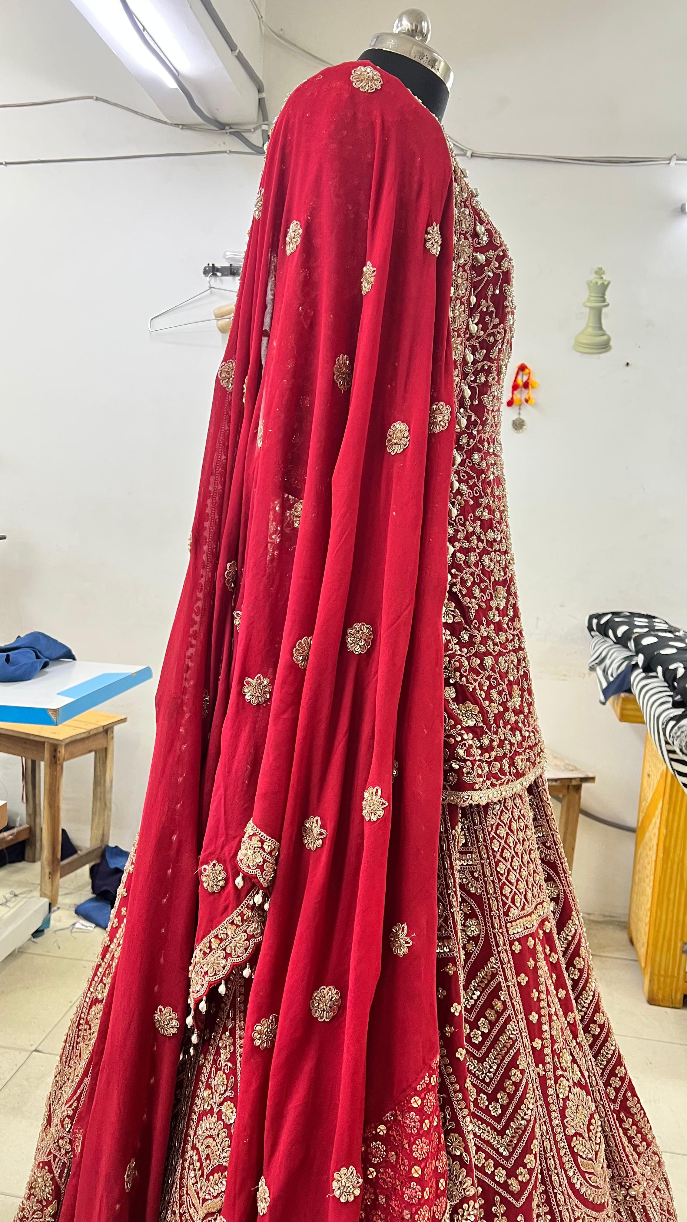 Bridal Red Chanderi Lehenga Set