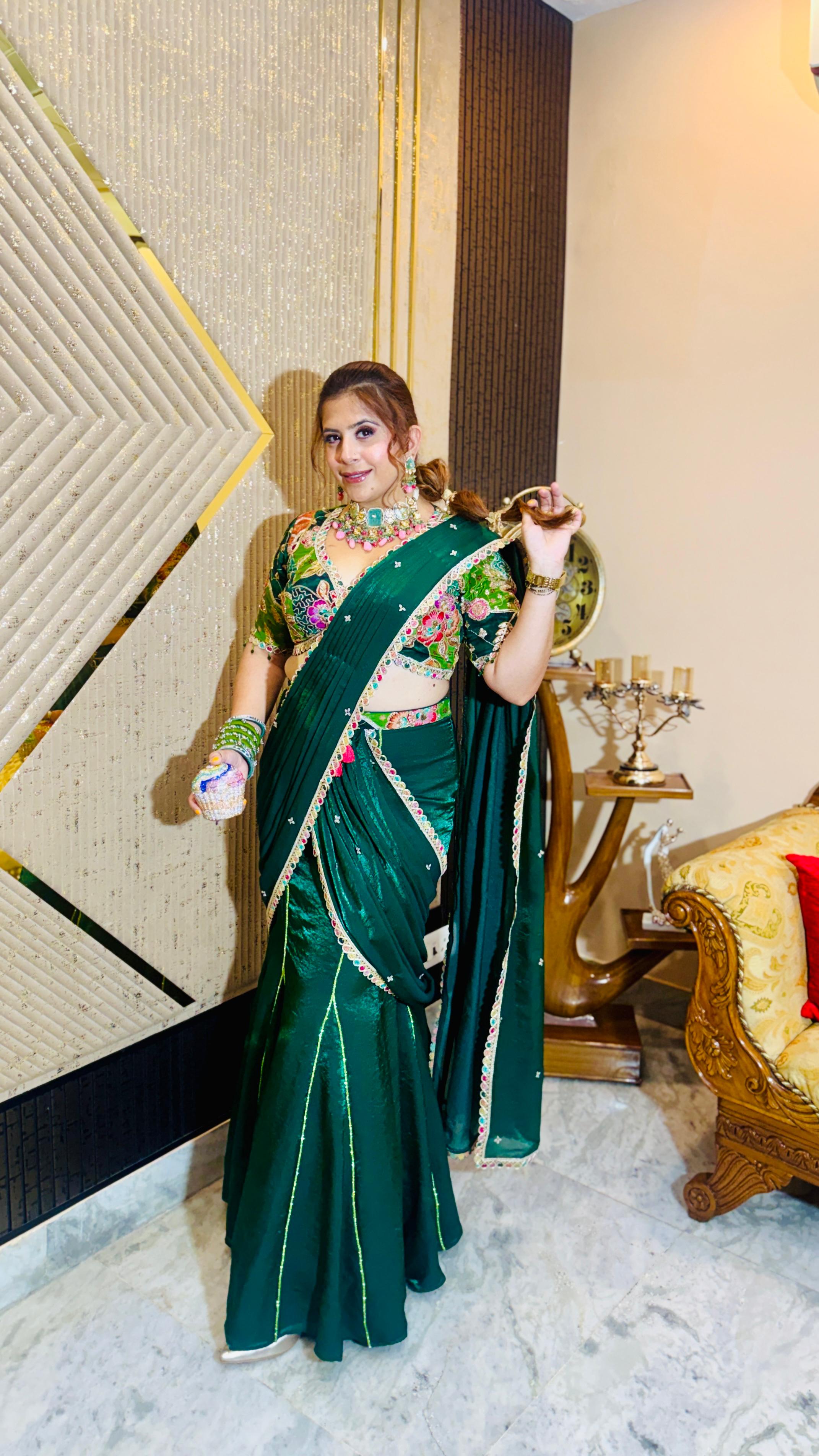 Ciroc Green Cocktail Saree