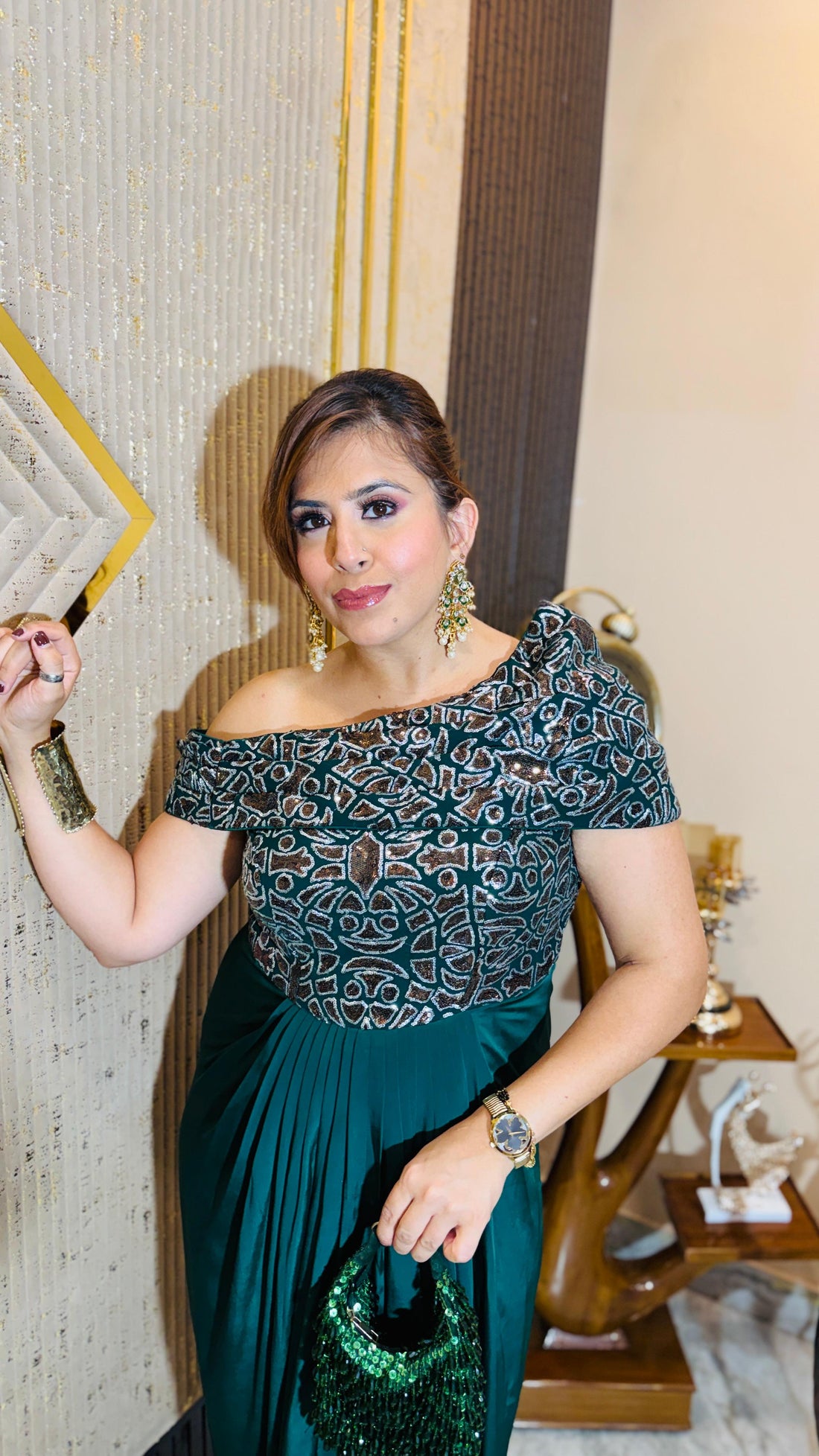 Green Martini Copper Drape Gown