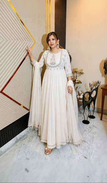 Ivory Grace Anarkali Set | Lakhina Couture