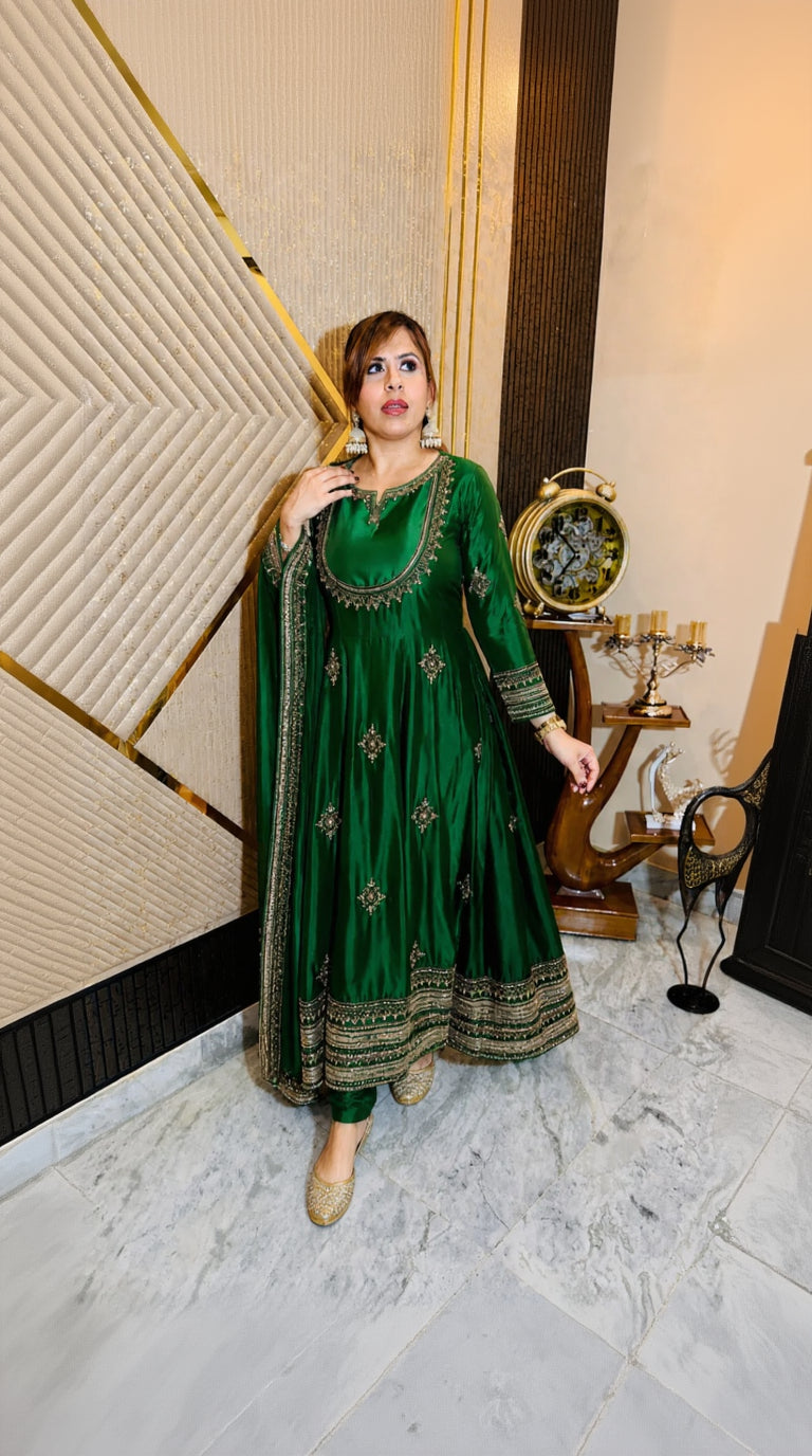 Emerald Aura Anarkali Set | Lakhina Couture
