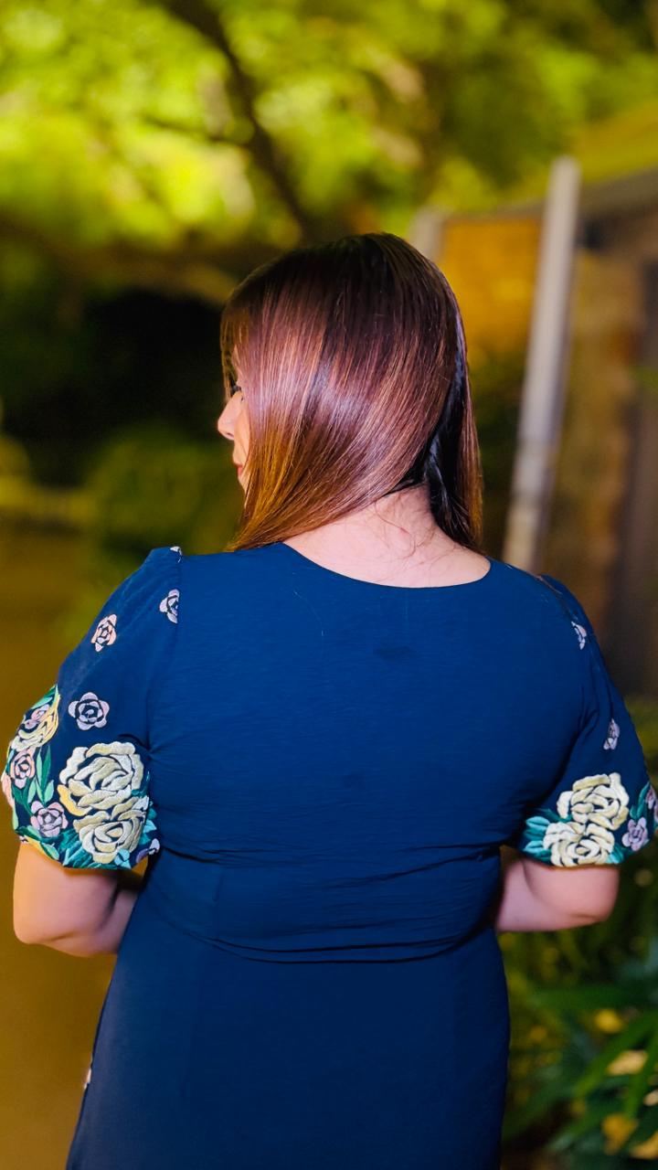 Blue Embroidered Birthday Dress