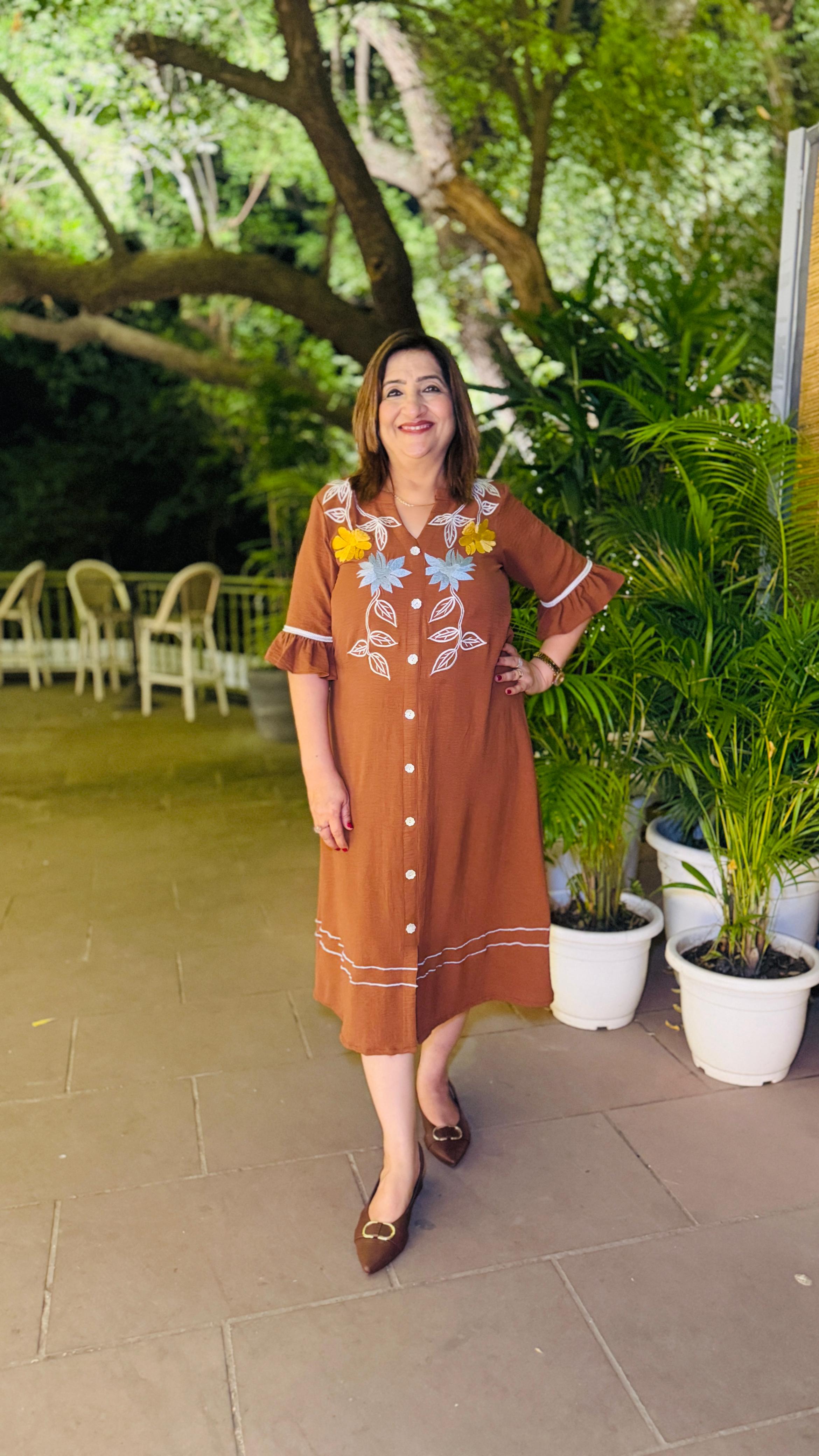 Brown Crushed Cotton Midi