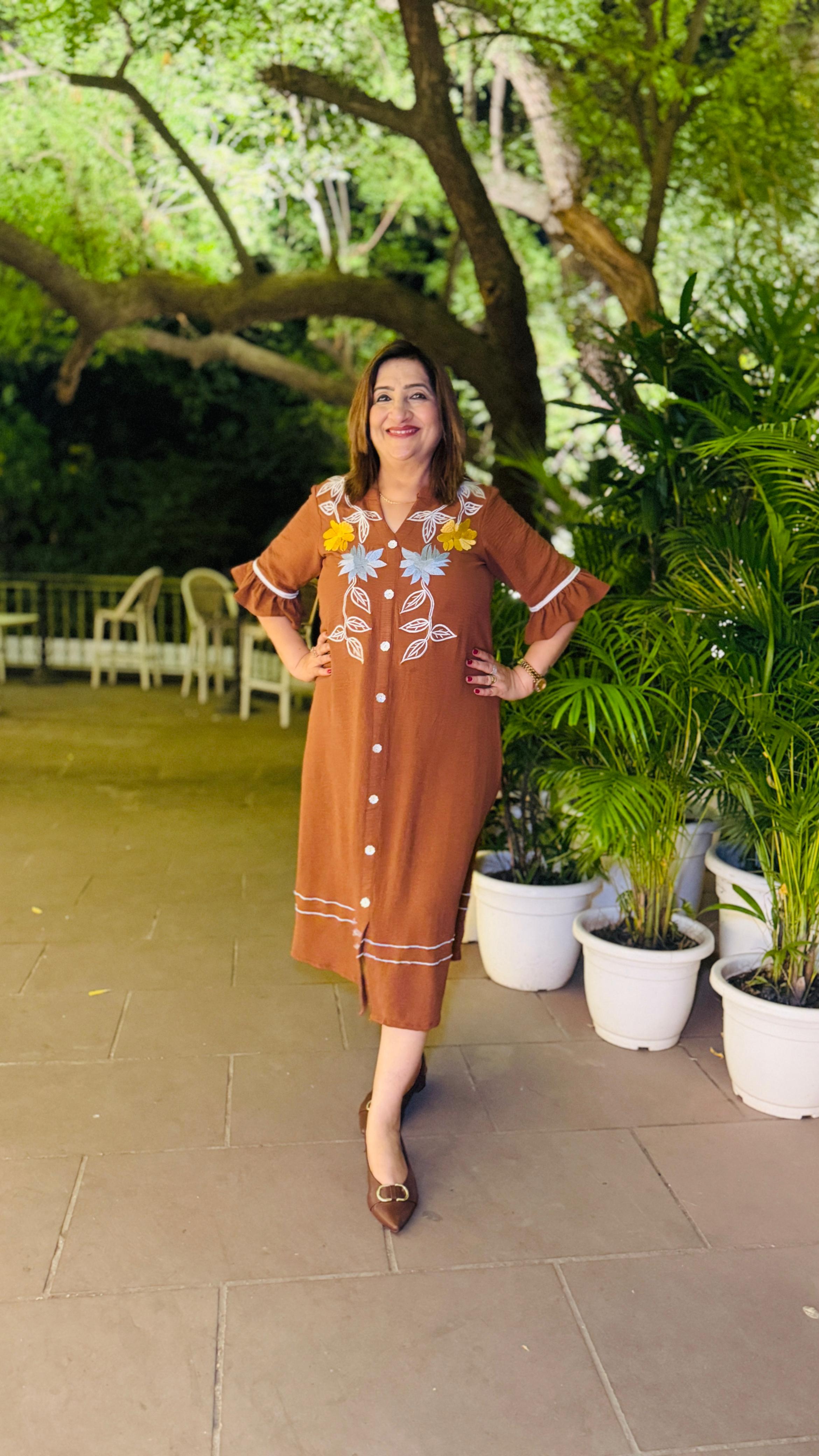 Brown Crushed Cotton Midi