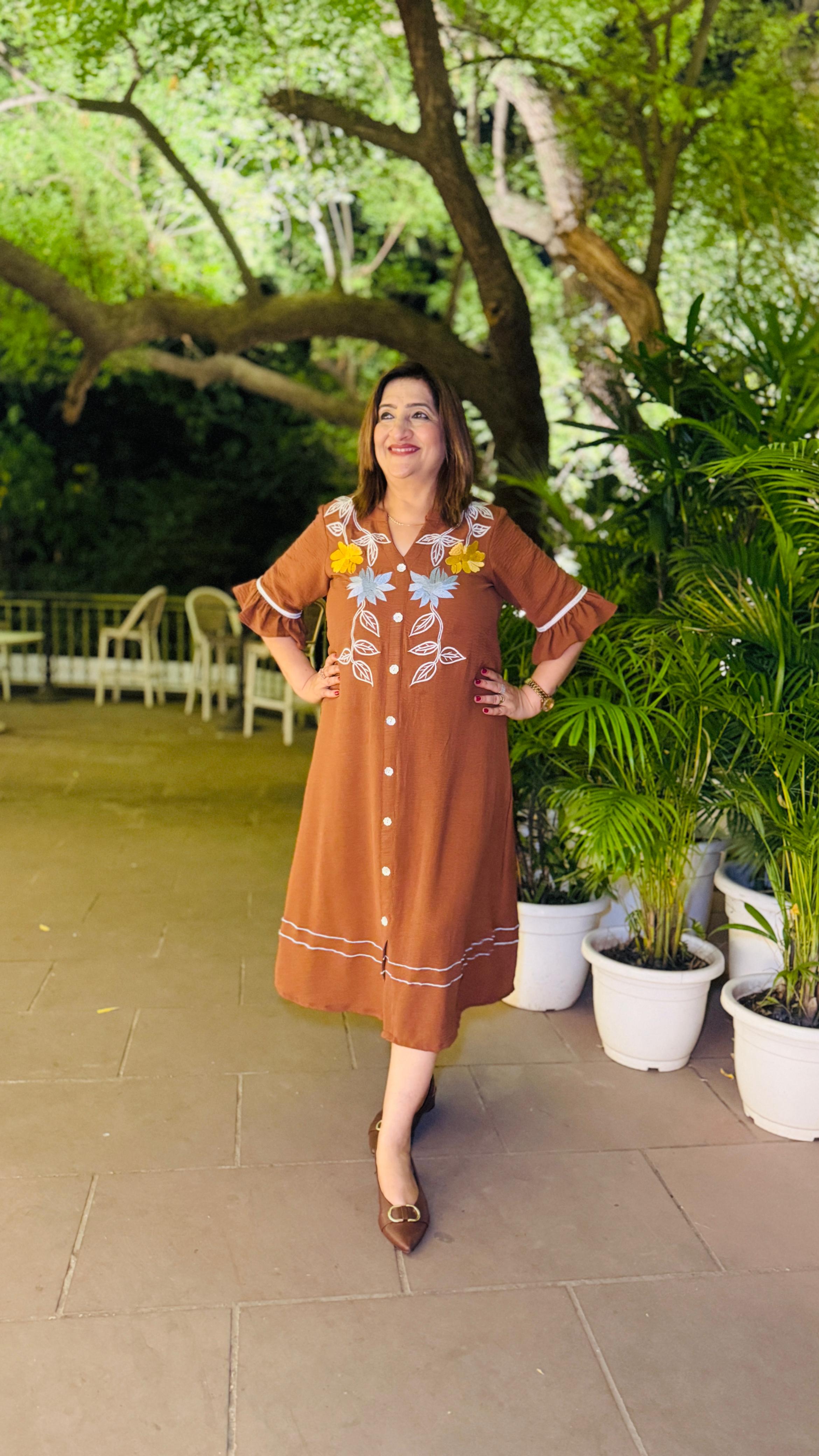 Brown Crushed Cotton Midi
