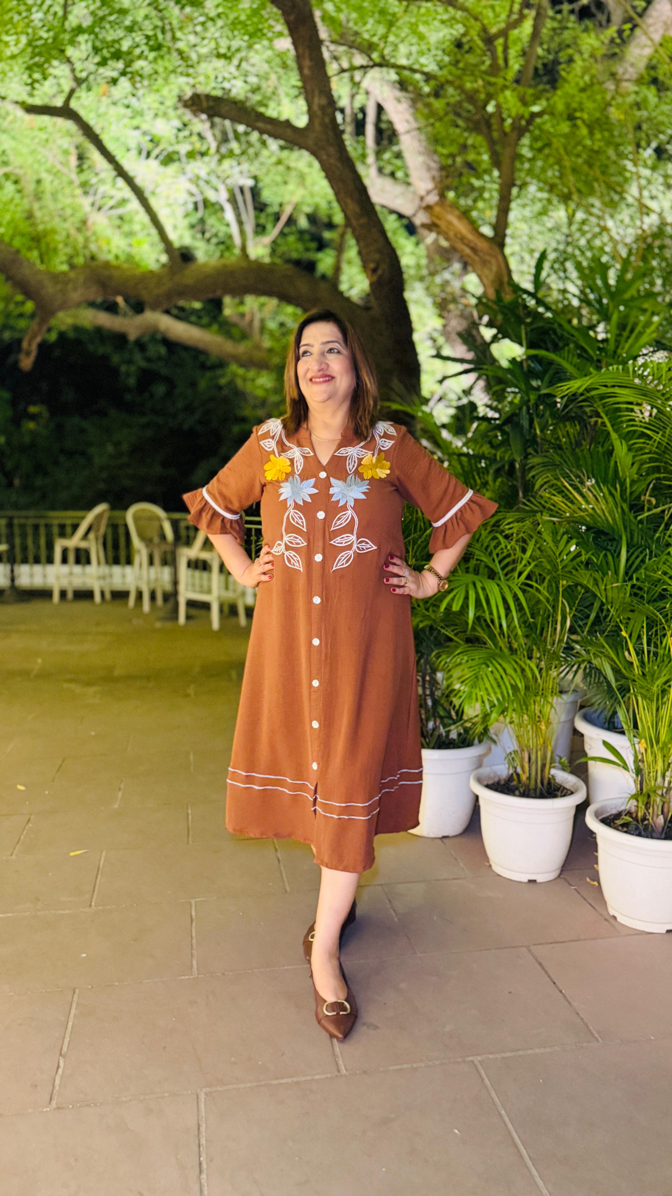 Brown Crushed Cotton Midi