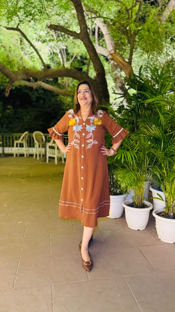 Brown Crushed Cotton Midi