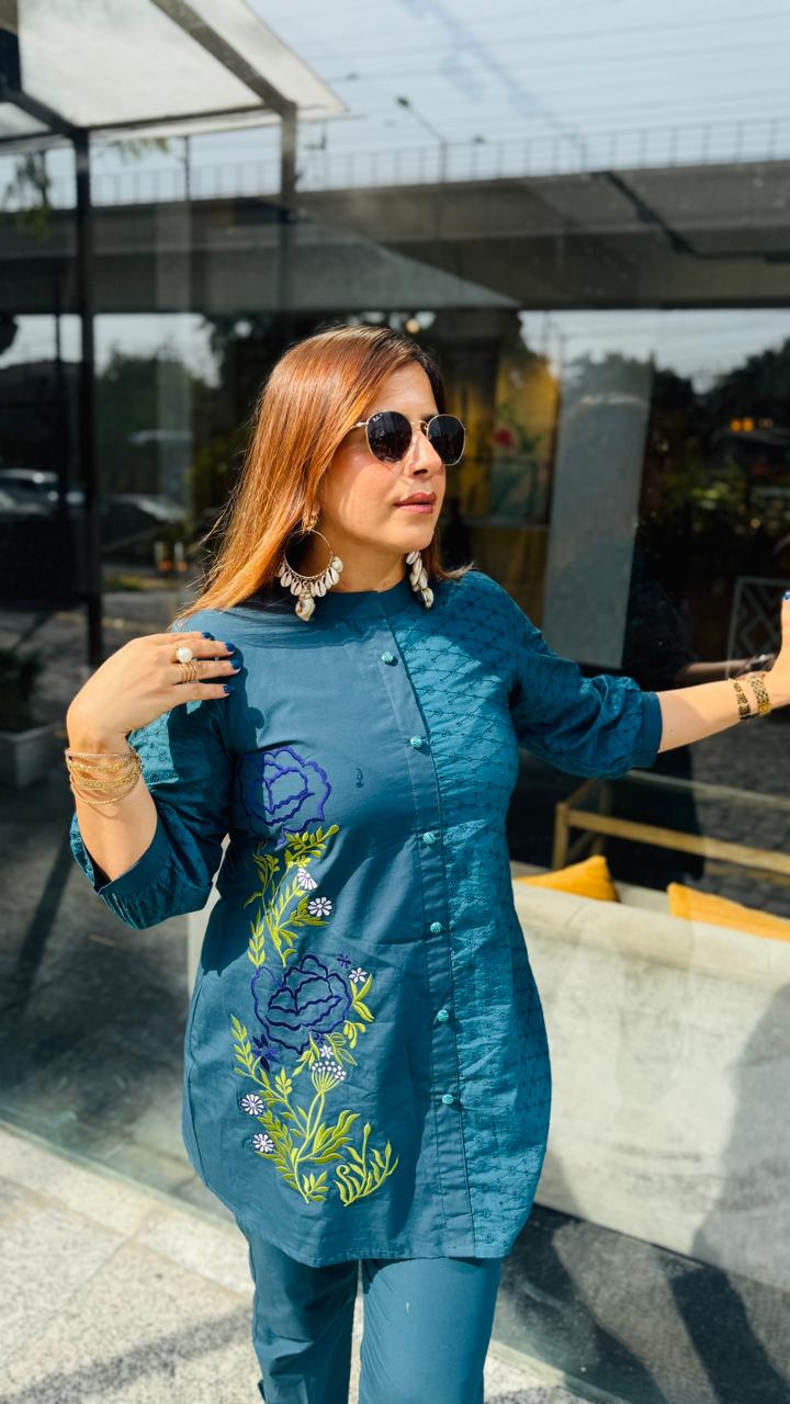Peacock Chikan Co-ord