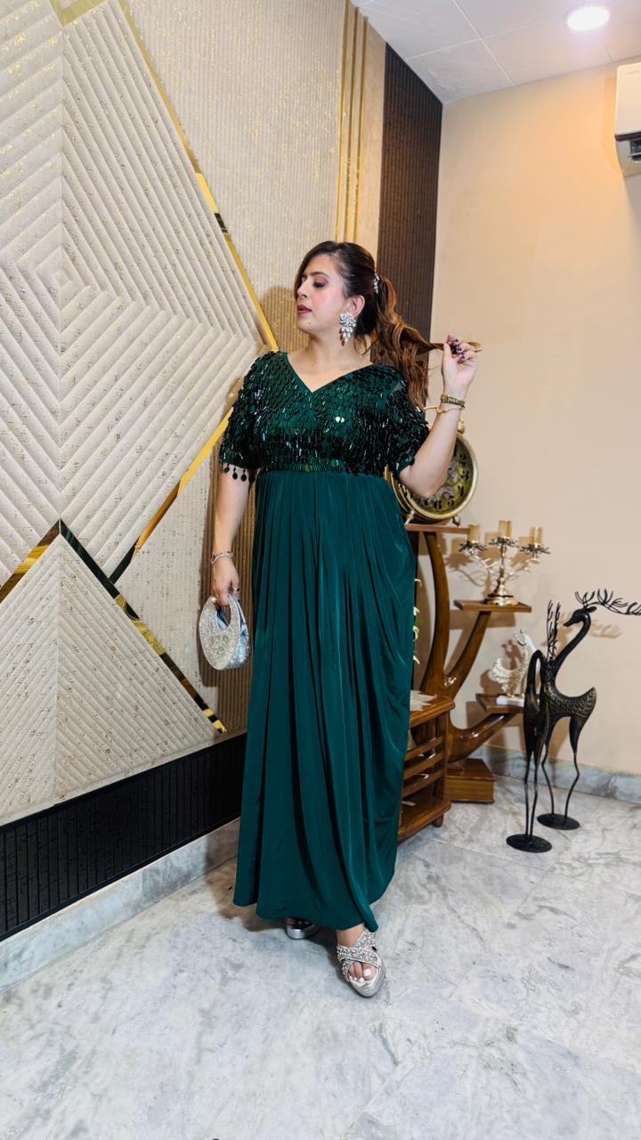 Fringe It Green Drape Gown