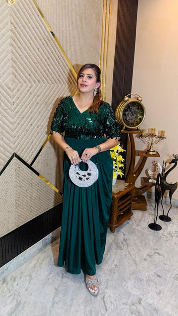 Fringe It Green Drape Gown