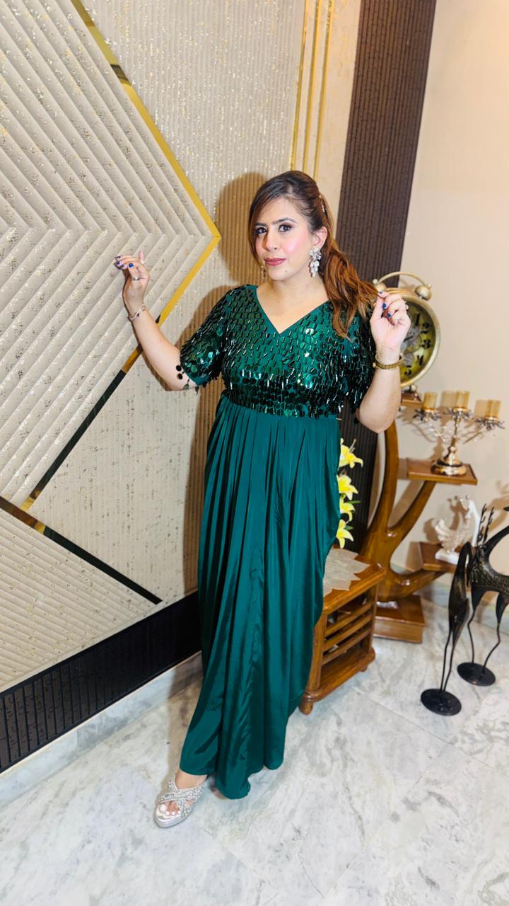 Fringe It Green Drape Gown