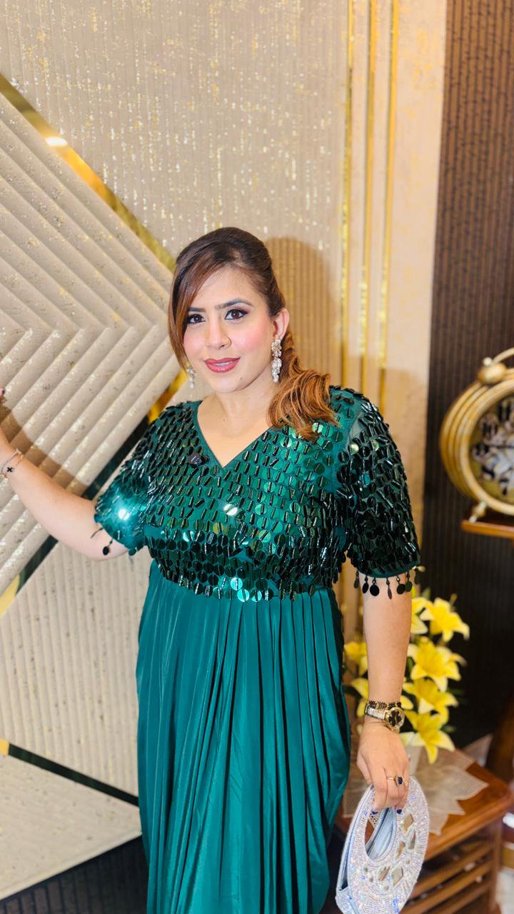 Fringe It Green Drape Gown