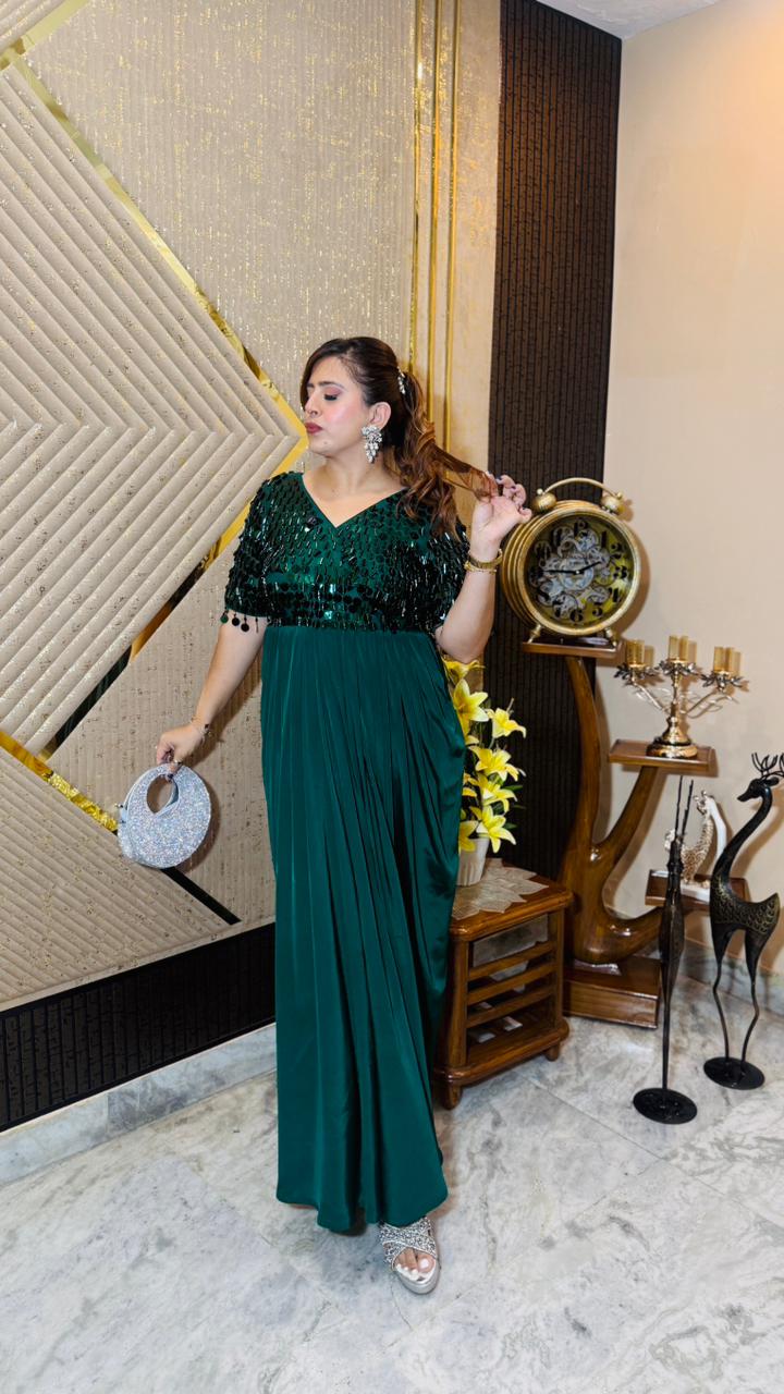 Fringe It Green Drape Gown