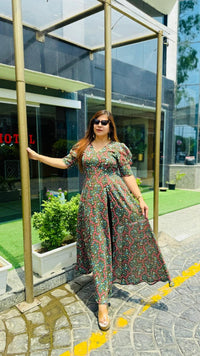 Green Floral Slit Top