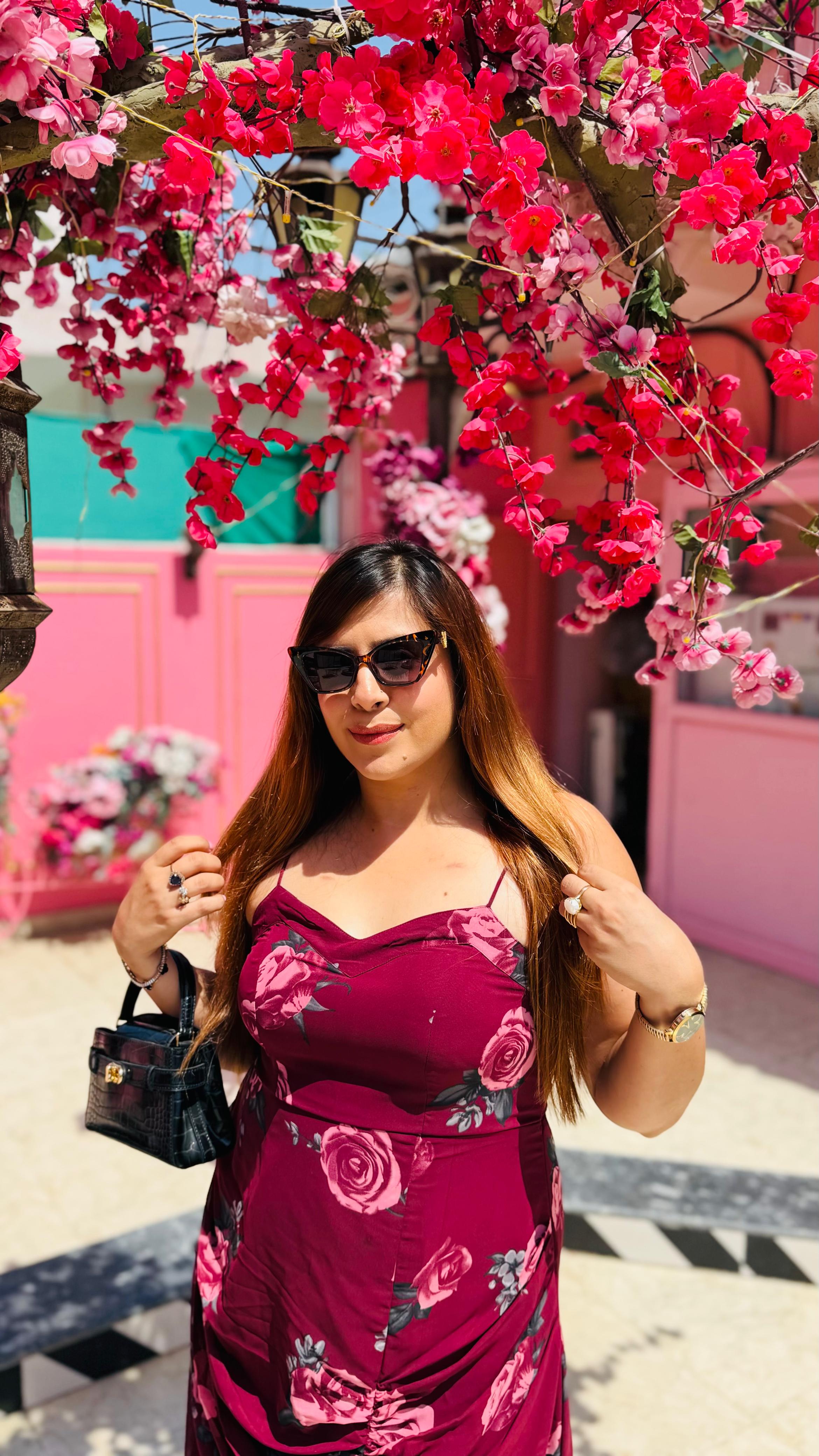 Wine Floral Midi Dress