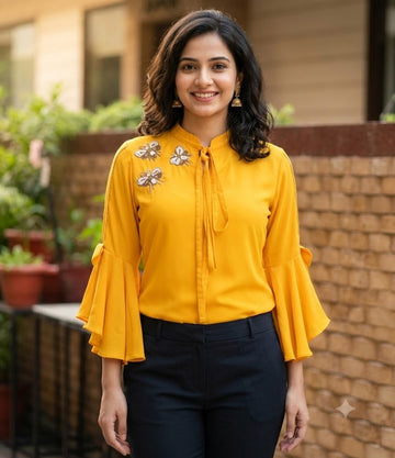 Mustard  Tie-Neck  Top