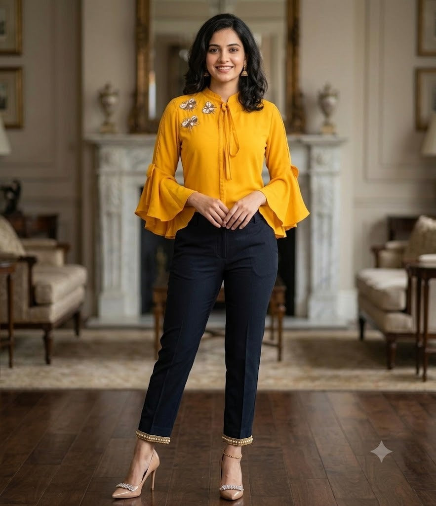 Mustard  Tie-Neck  Top