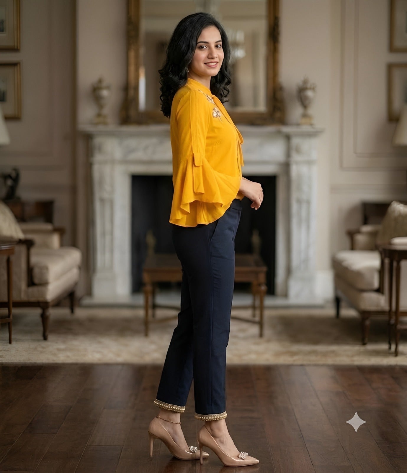 Mustard  Tie-Neck  Top