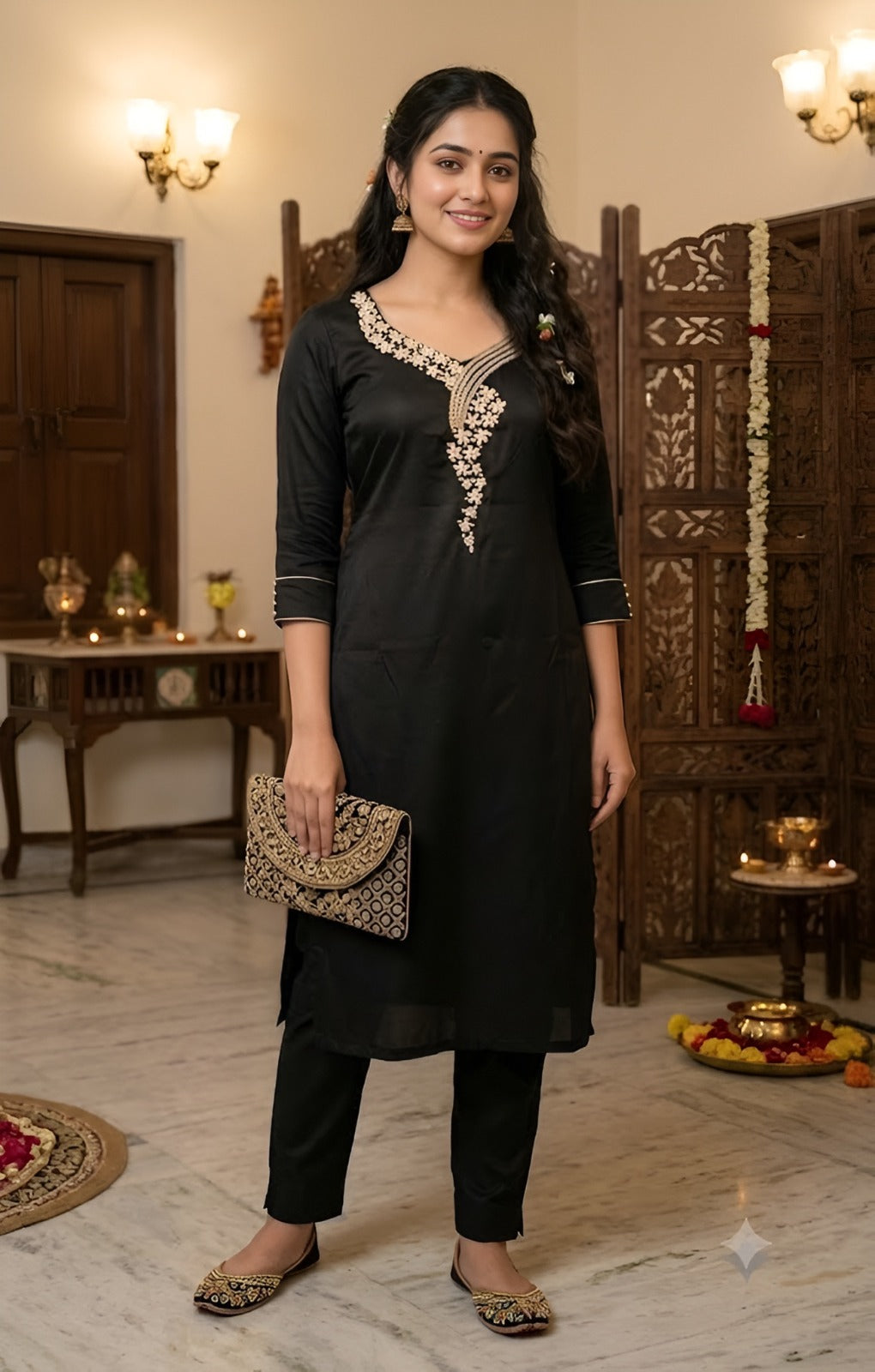 Black Grace Floral Kurta Set