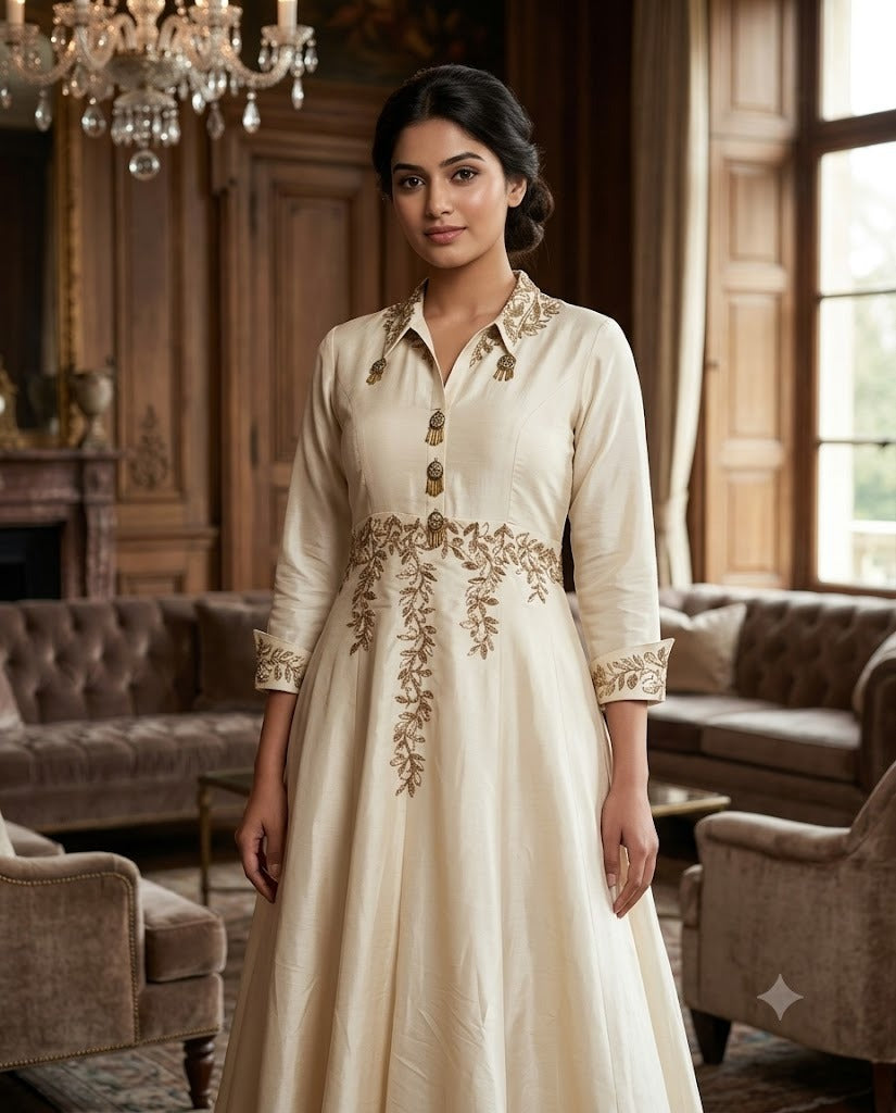Ivory Antique Gold Embroidered Gown