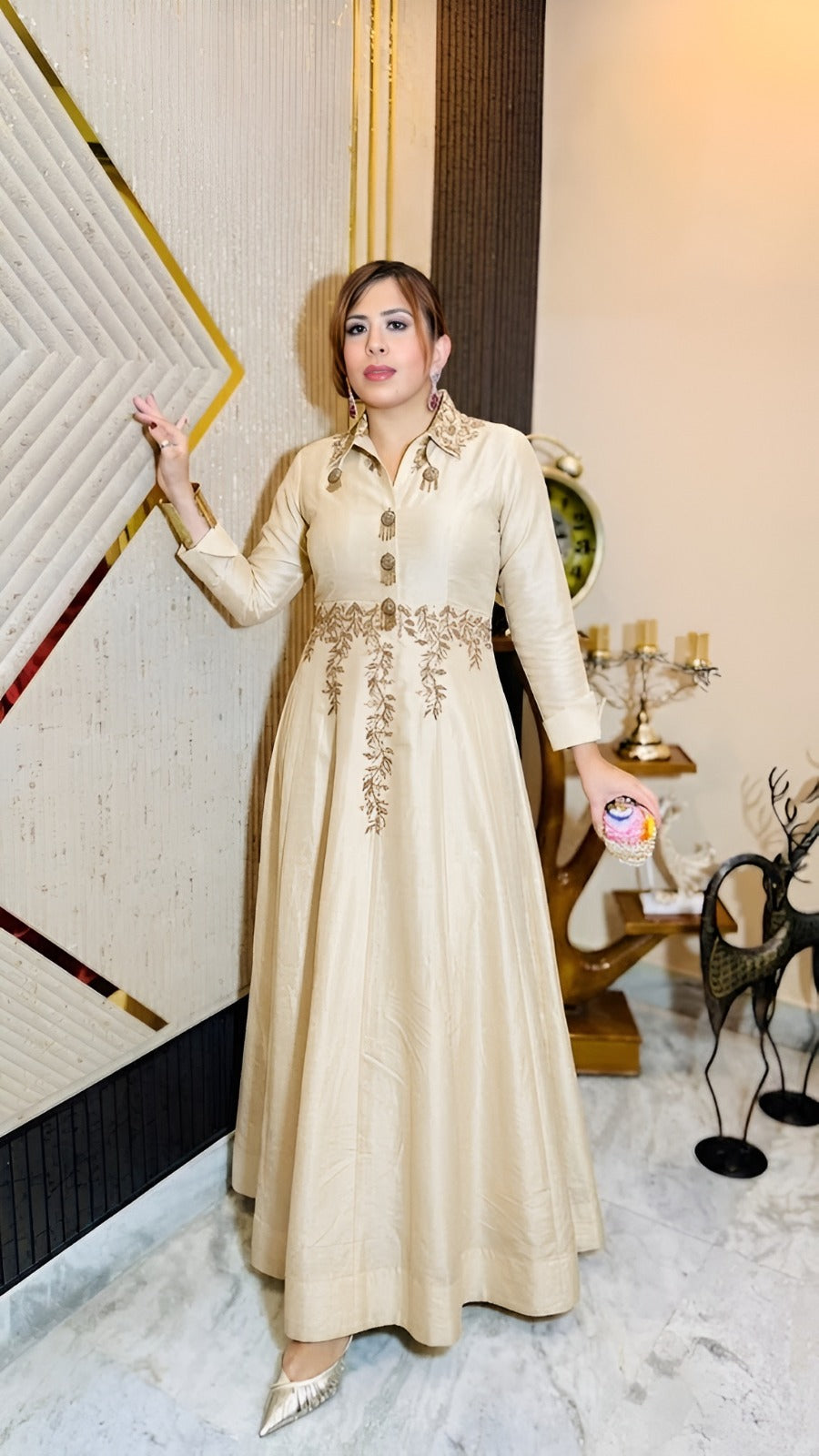 Ivory Antique Gold Embroidered Gown