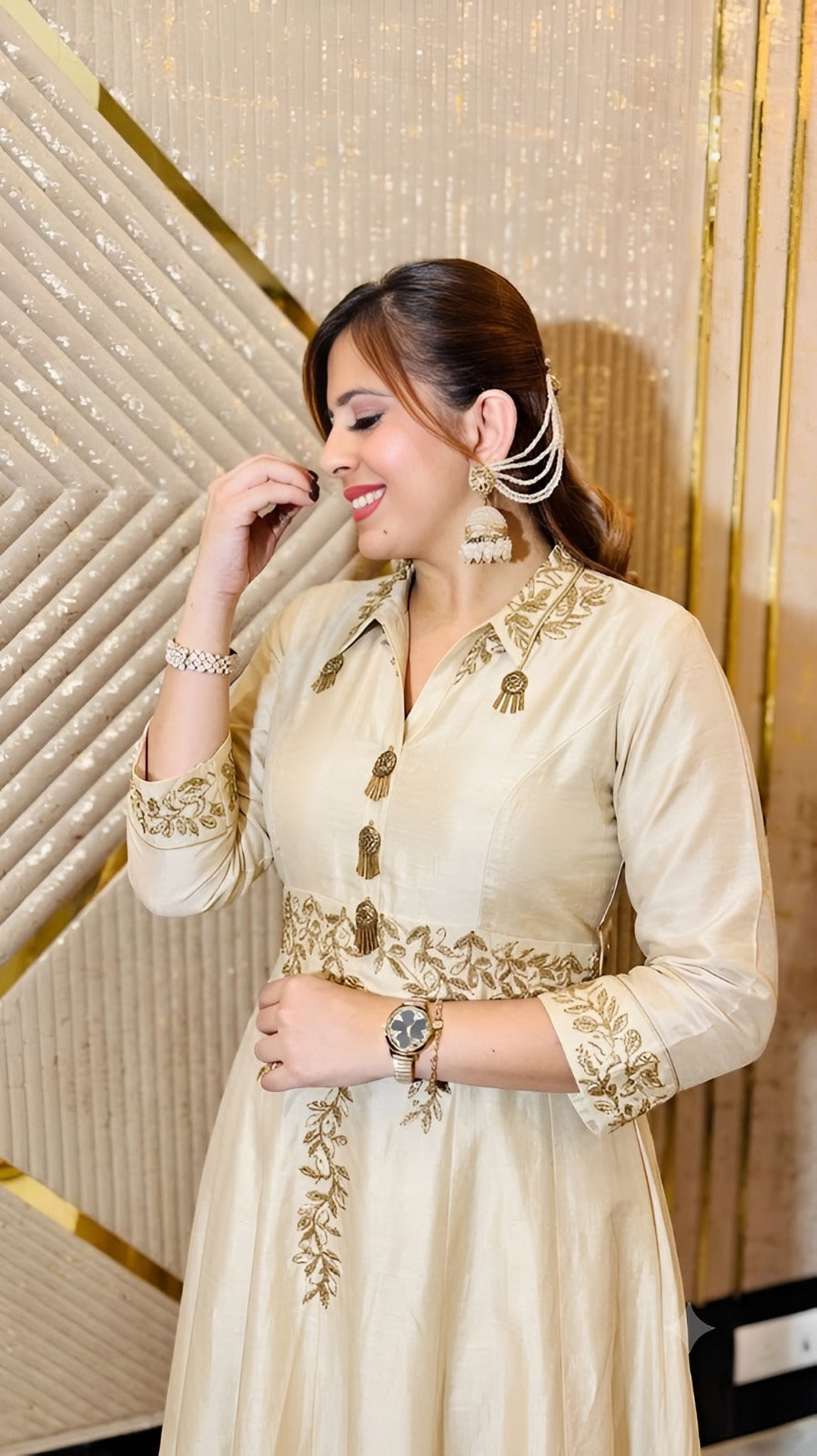 Ivory Antique Gold Embroidered Gown
