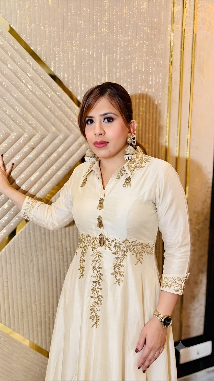 Ivory Antique Gold Embroidered Gown