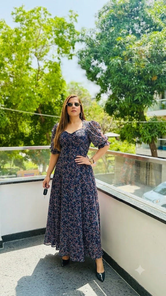 Plunging Blue Maxi Dress