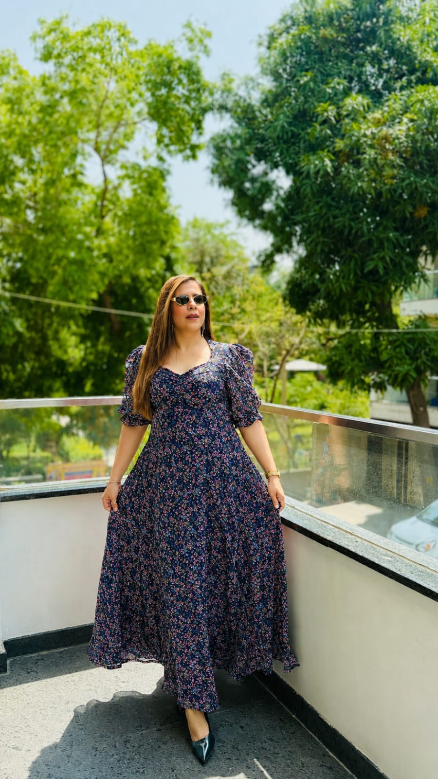 Plunging Blue Maxi Dress