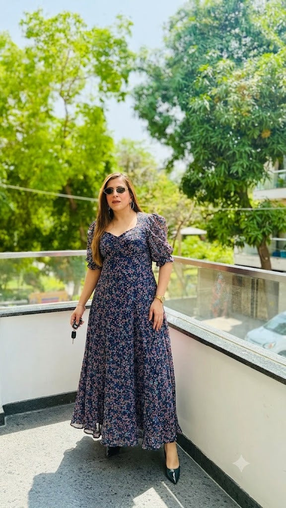 Plunging Blue Maxi Dress