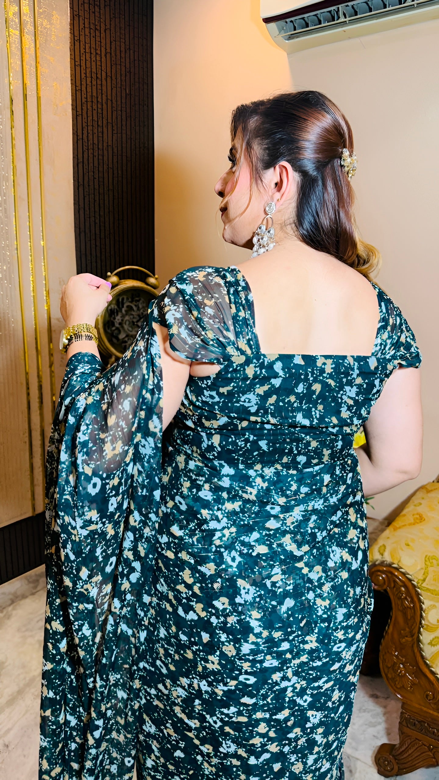 Emerald Eclipse Pre-Draped Saree