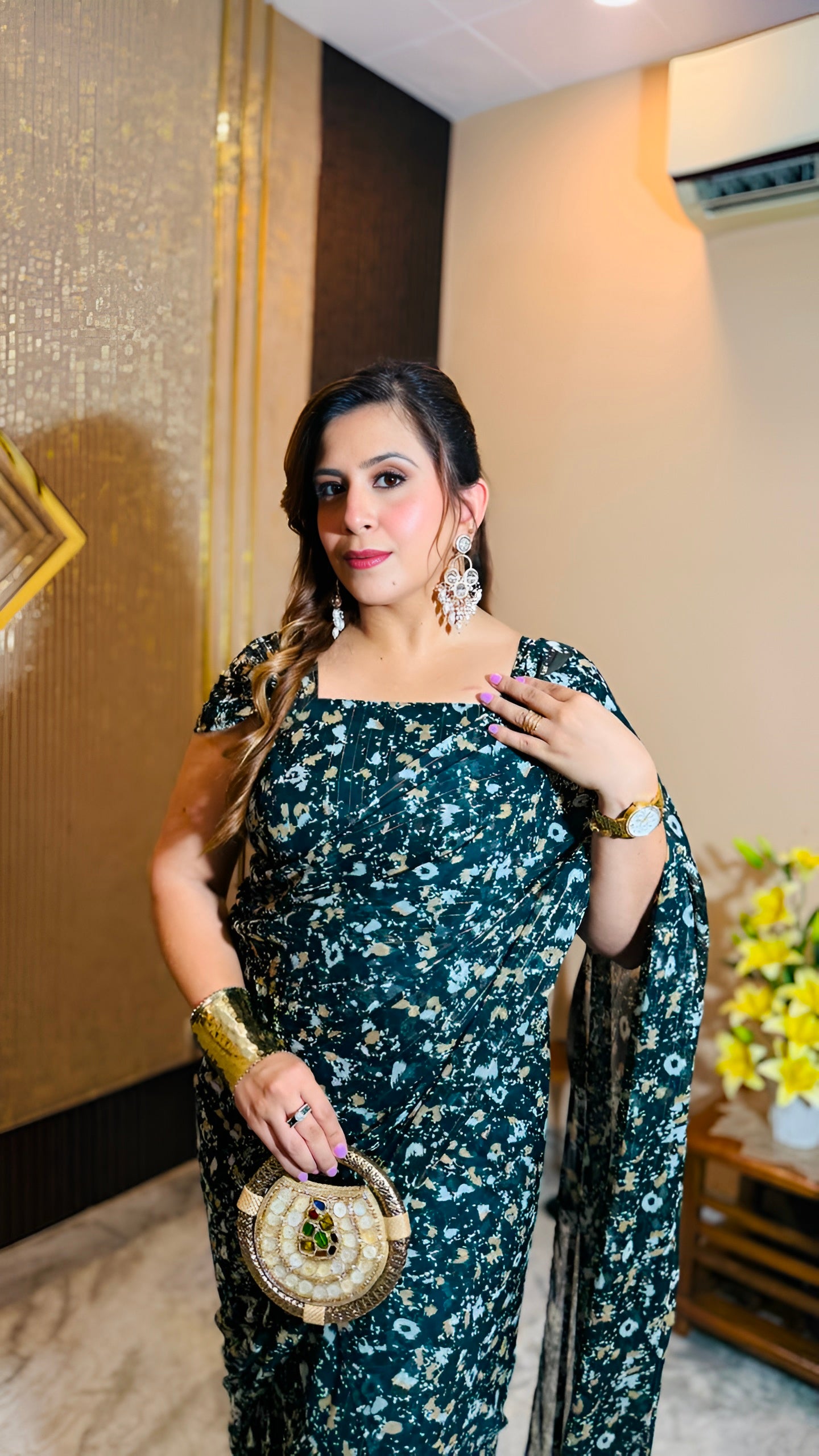 Emerald Eclipse Pre-Draped Saree