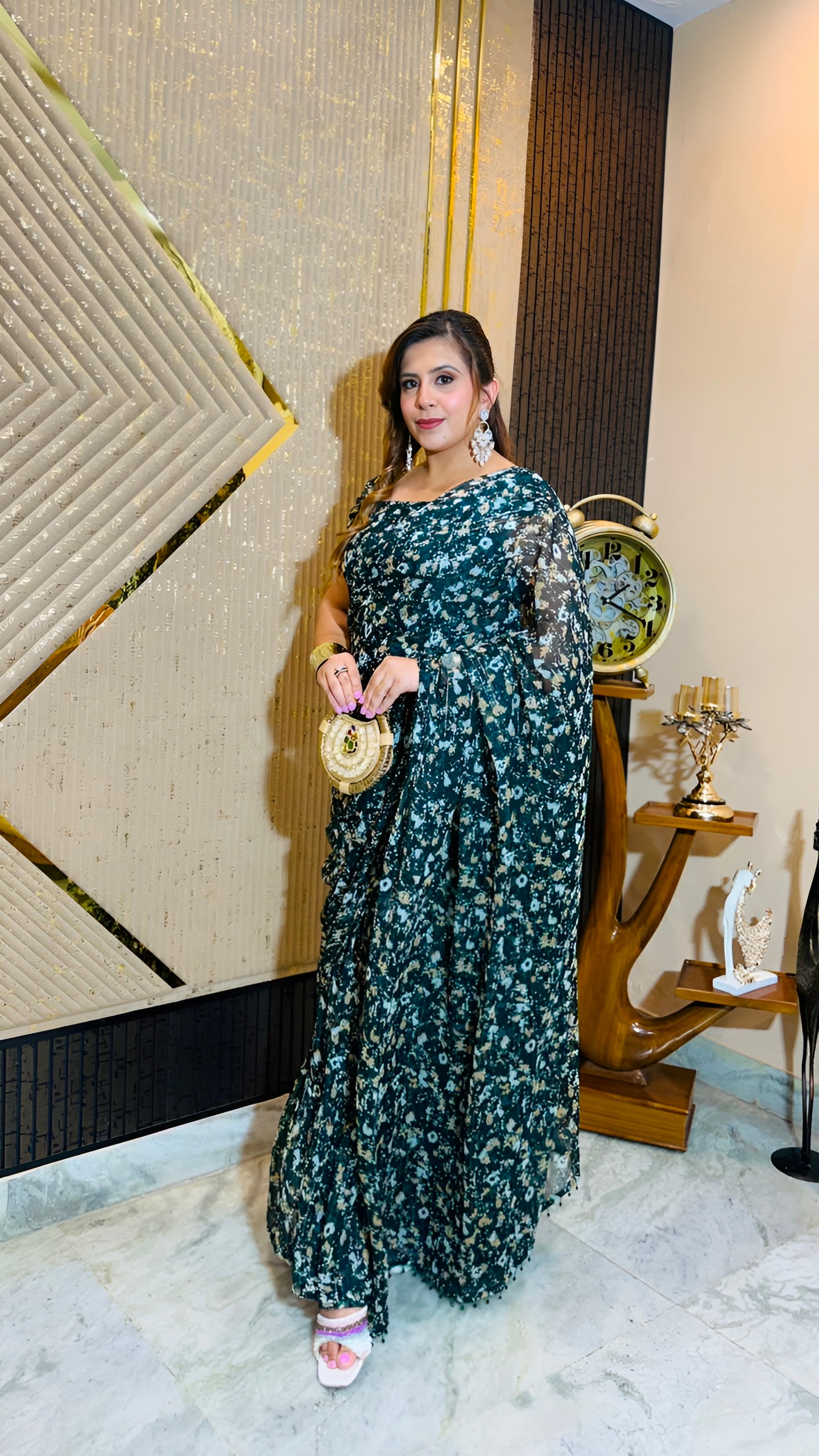 Emerald Eclipse Pre-Draped Saree
