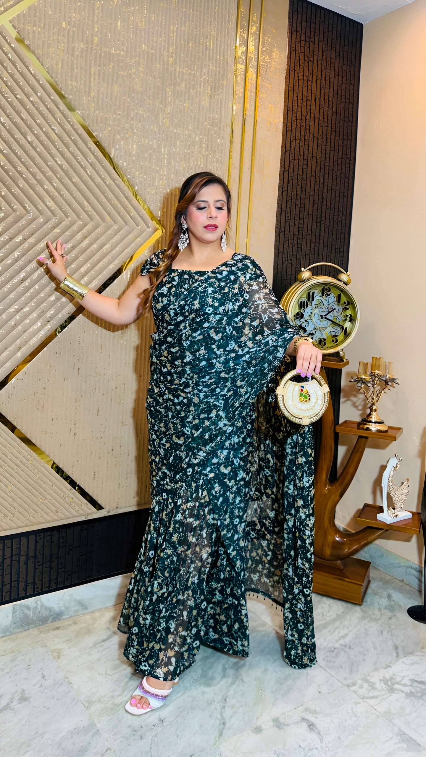 Emerald Eclipse Pre-Draped Saree