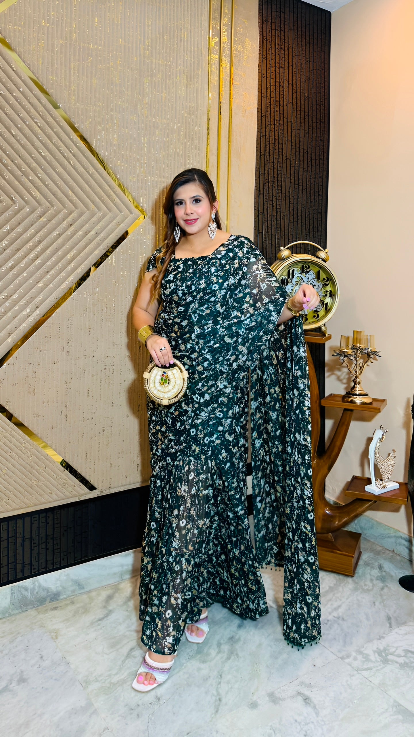 Emerald Eclipse Pre-Draped Saree
