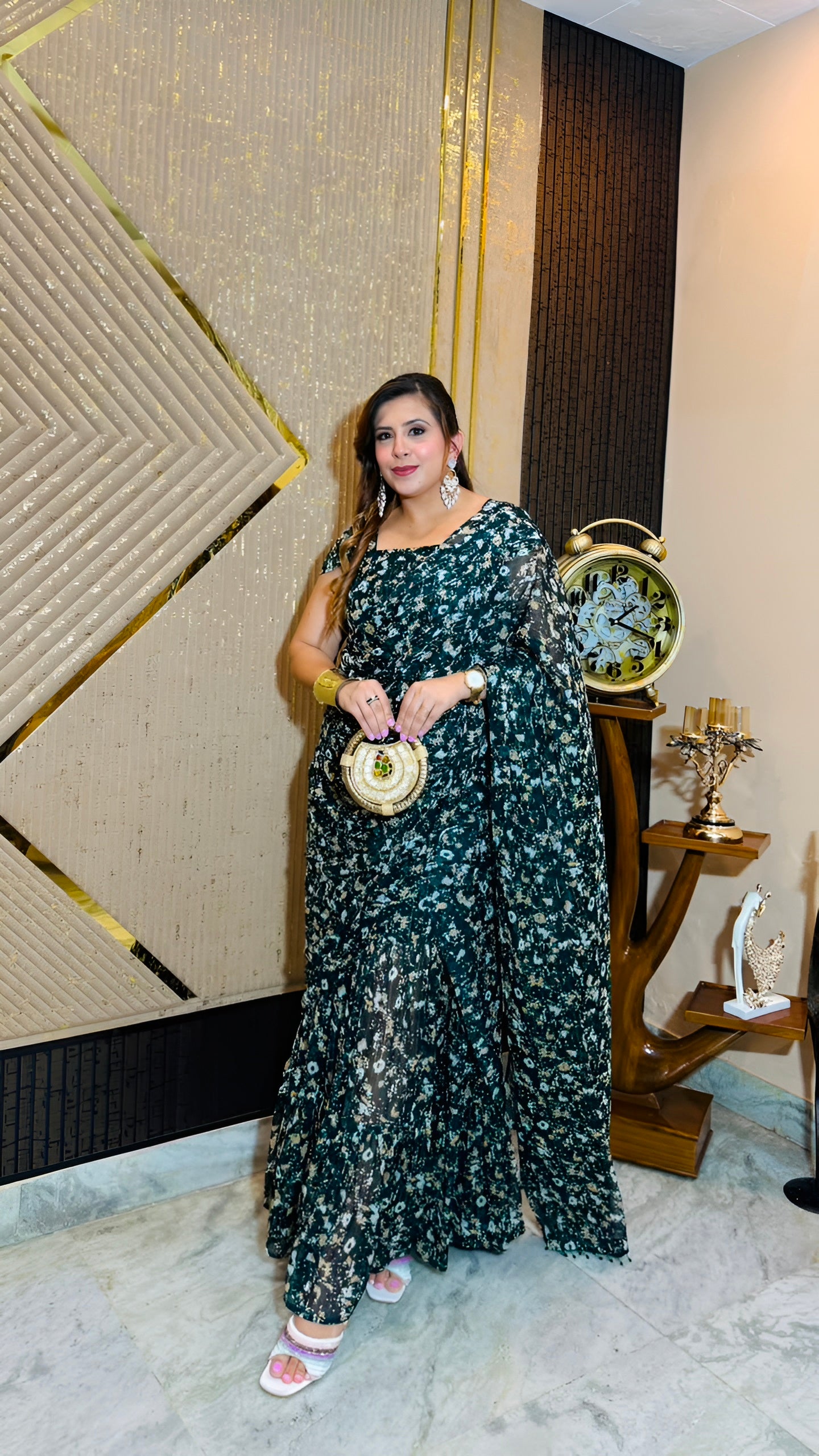Emerald Eclipse Pre-Draped Saree