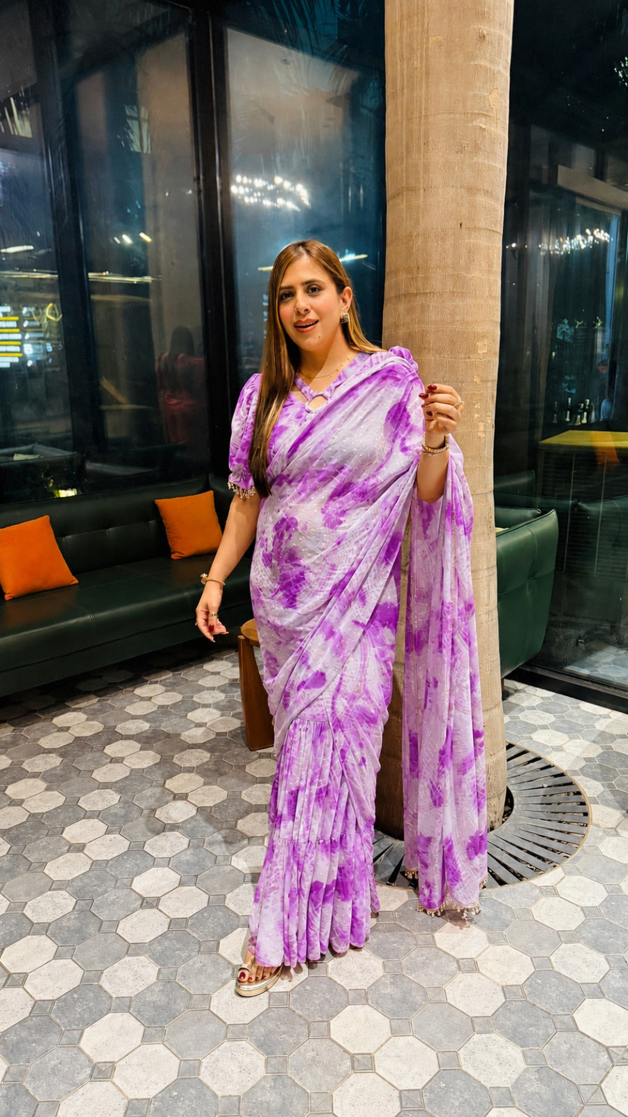 Violet Tie-Dye Pre-Draped Maxi Saree
