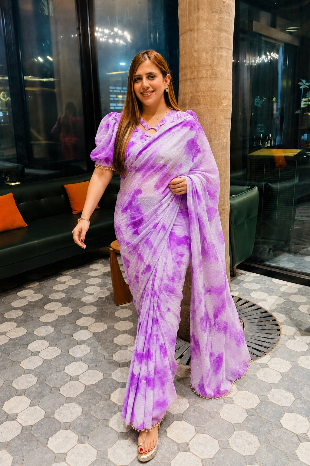 Violet Tie-Dye Pre-Draped Maxi Saree
