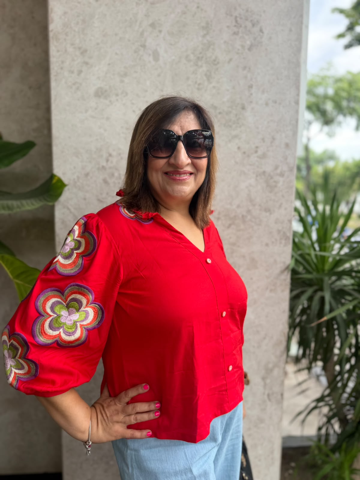 Red Chic Frilled Collar Rayon Shirt