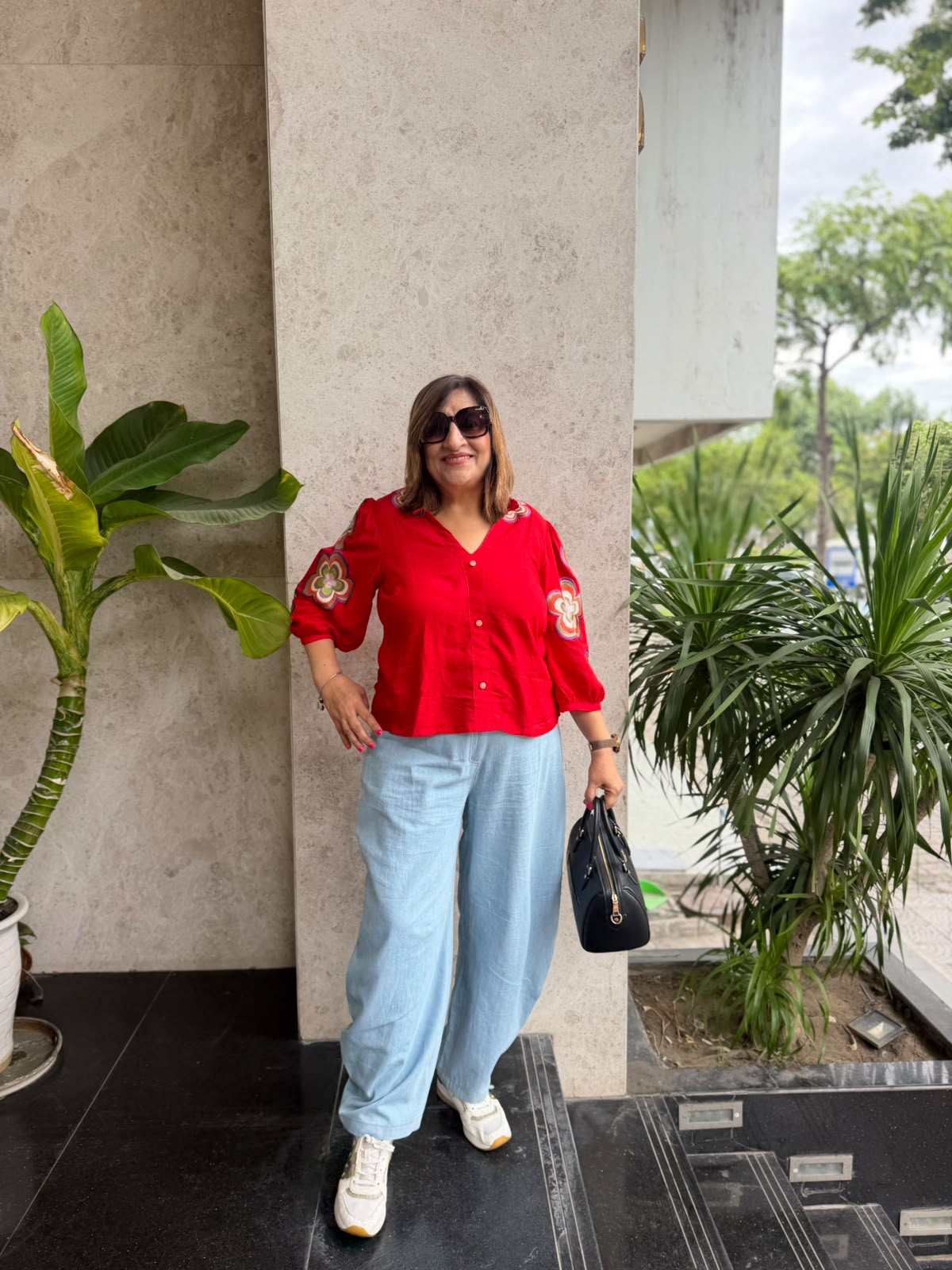 Crimson Frill Collar Rayon Co-Ord Set