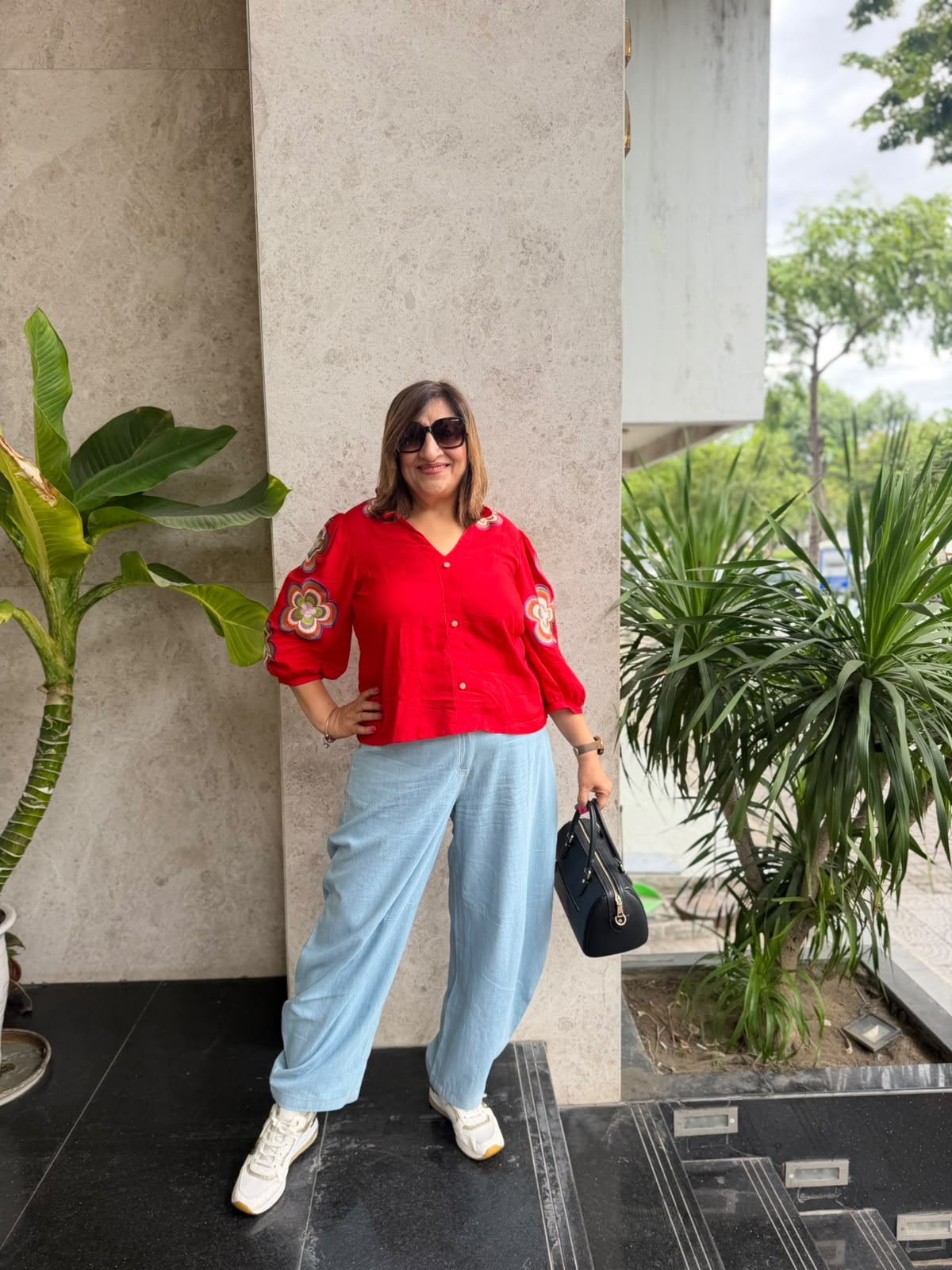 Crimson Frill Collar Rayon Co-Ord Set