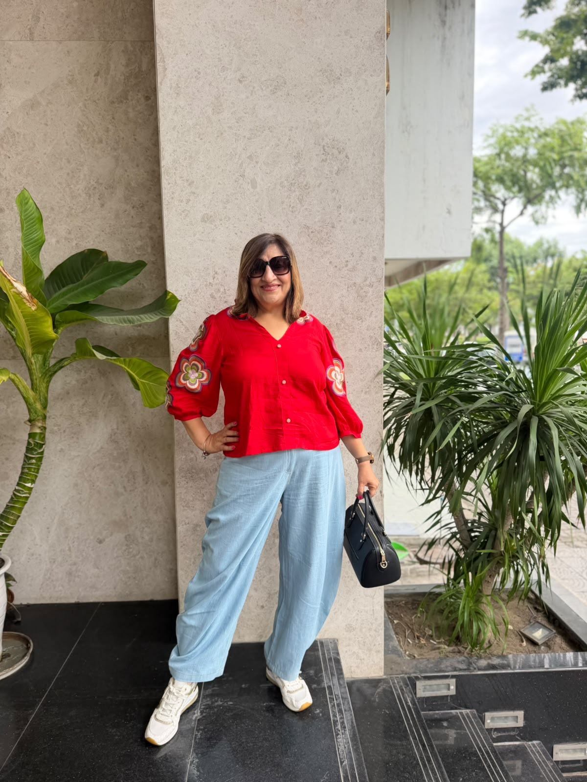 Crimson Frill Collar Rayon Co-Ord Set