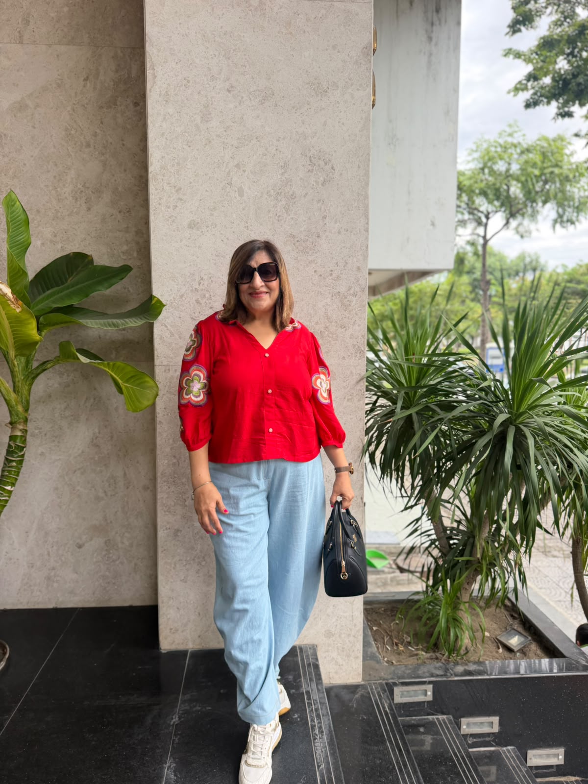 Crimson Frill Collar Rayon Co-Ord Set